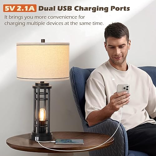 Miniatura 3 de Juego de 2 lámparas de mesa con control táctil con puertos USB, lámparas de noche regulables de 3 vías para sala de estar, dormitorio, lámpara de