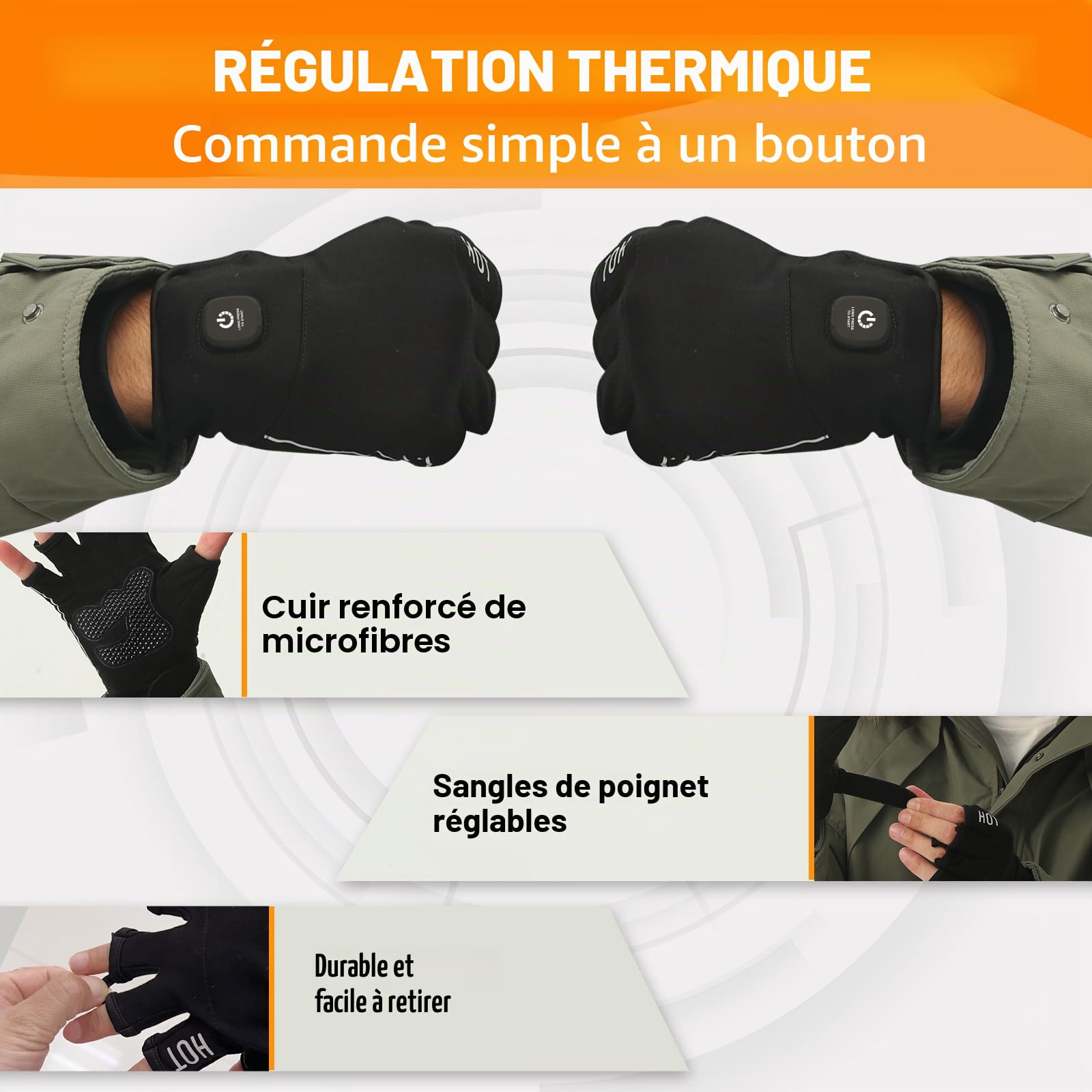 uncn Mitaines chauffantes rechargeables pour homme et femme – Gants de travail tactiles pour l'hiver par temps froid – Mitaines thermiques électriques