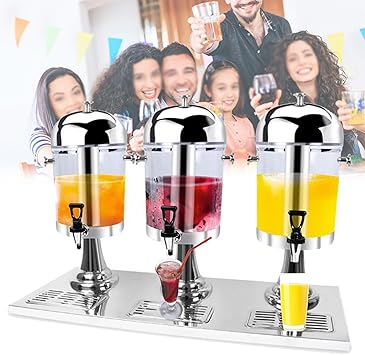 Drink Dispenser - 9l/24l Large Capacity Beverage Container, Juice Dispenser with 3 Transparent Barrels,B