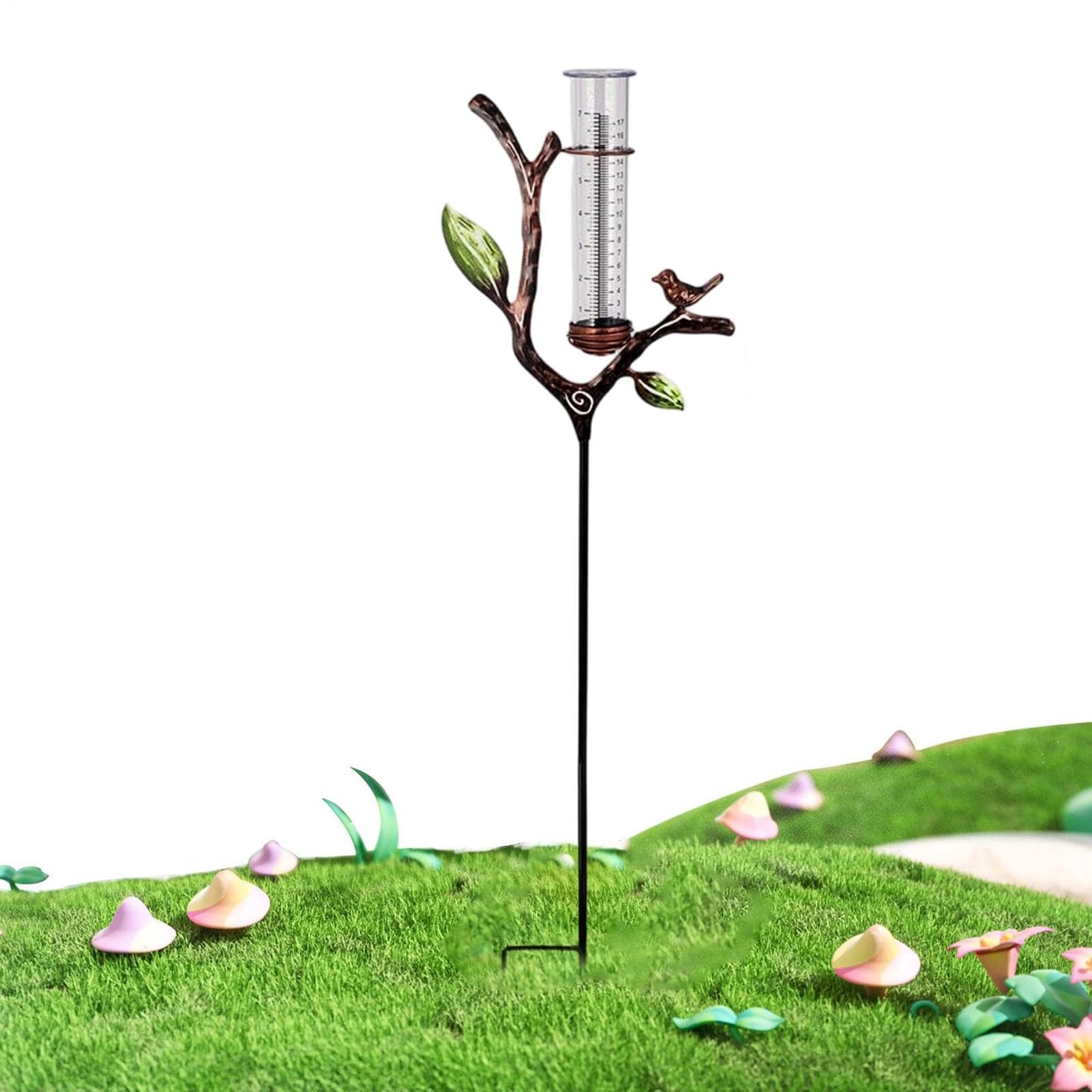 Rain Gauge For Outdoor, Freeze Proof Rains Guage Water Gauge For Rains Measure | Branch Design Decorative Measure Meter | Outdoor Rain Gauges With Stake Fors Deck Lawn Fence Patio Garden Home Outside