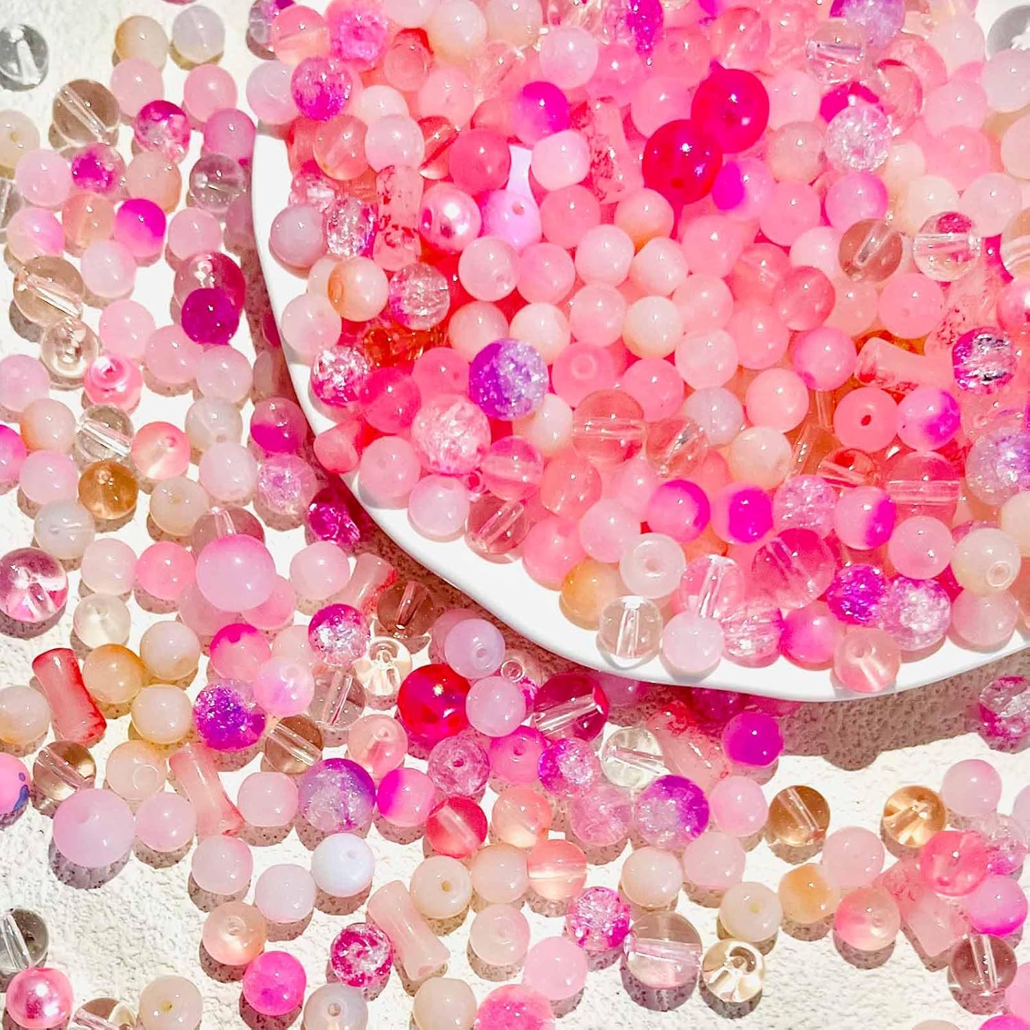 DAHI 550pcs Glass Beads 8mm Round Crystal Bead Bulk Pink Glass Beads for Jewelry Making Bracelets Necklaces Earrings (Pink) - Image 3