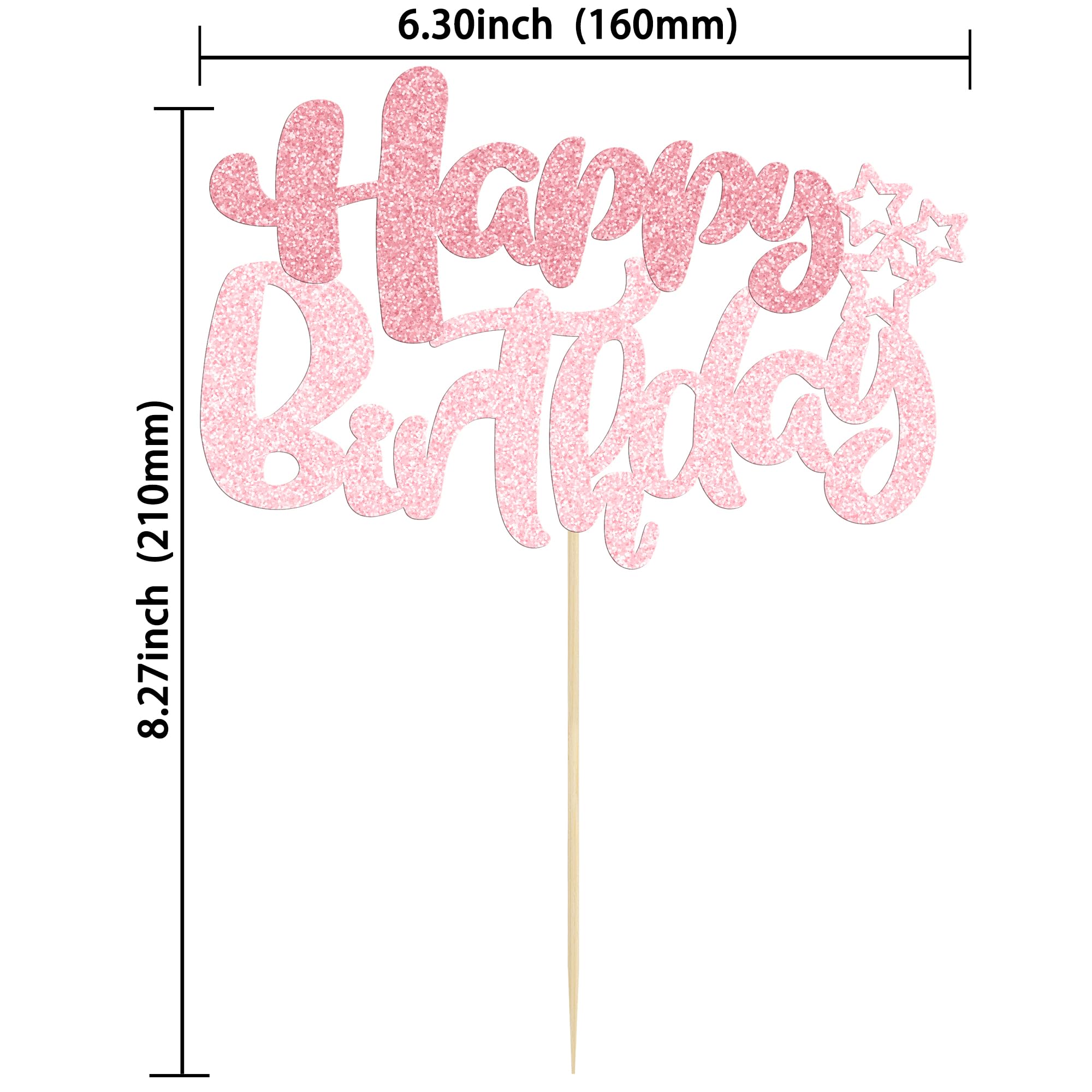 Ephlyn 1Pcs Happy Birthday Cake Topper Glitter Happy Birthday Cake Pick Decorations for Celebrating Happy Birthday Anniversary Theme Party Cake Decorations Supplies Pink Light Pink