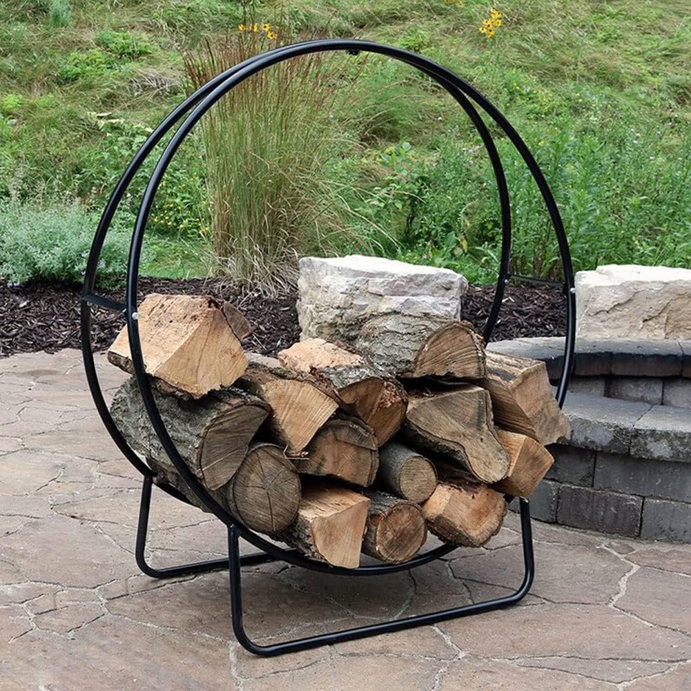 Log Store Firewood Rack Outdoor Firewood Log Hoop Black Powder Coated Steel Wood Rack for Firewood Lumber Storage Rack