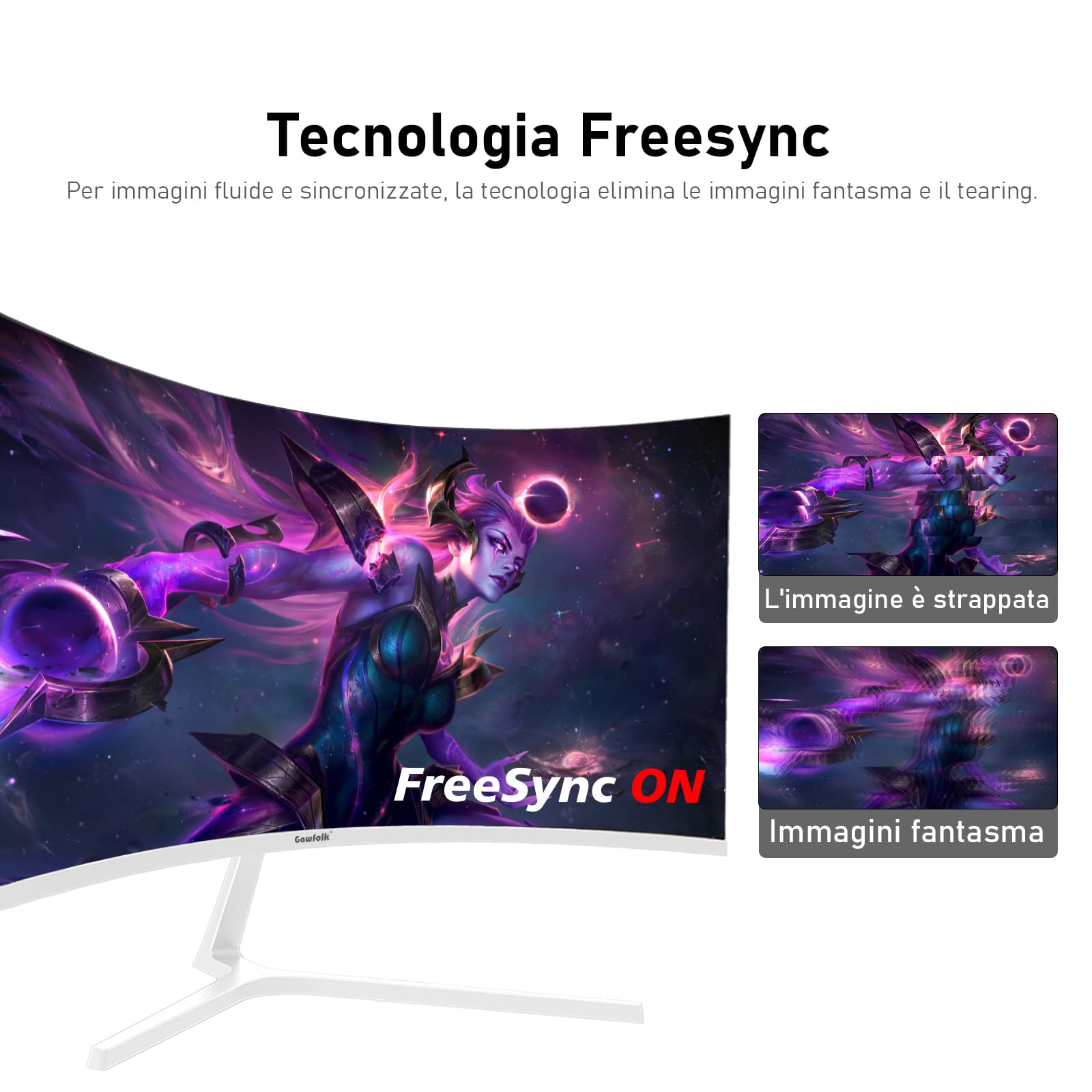 Gawfolk 27 pollici 280Hz curvo monitor per computer da gioco, 1800R，FHD 1080P, 98% sRGB, 1ms，FreeSync，178 ° grandangolo,HDMI、DisplayPort，Compatibile con il montaggio a parete 100 * 100mm - bianco