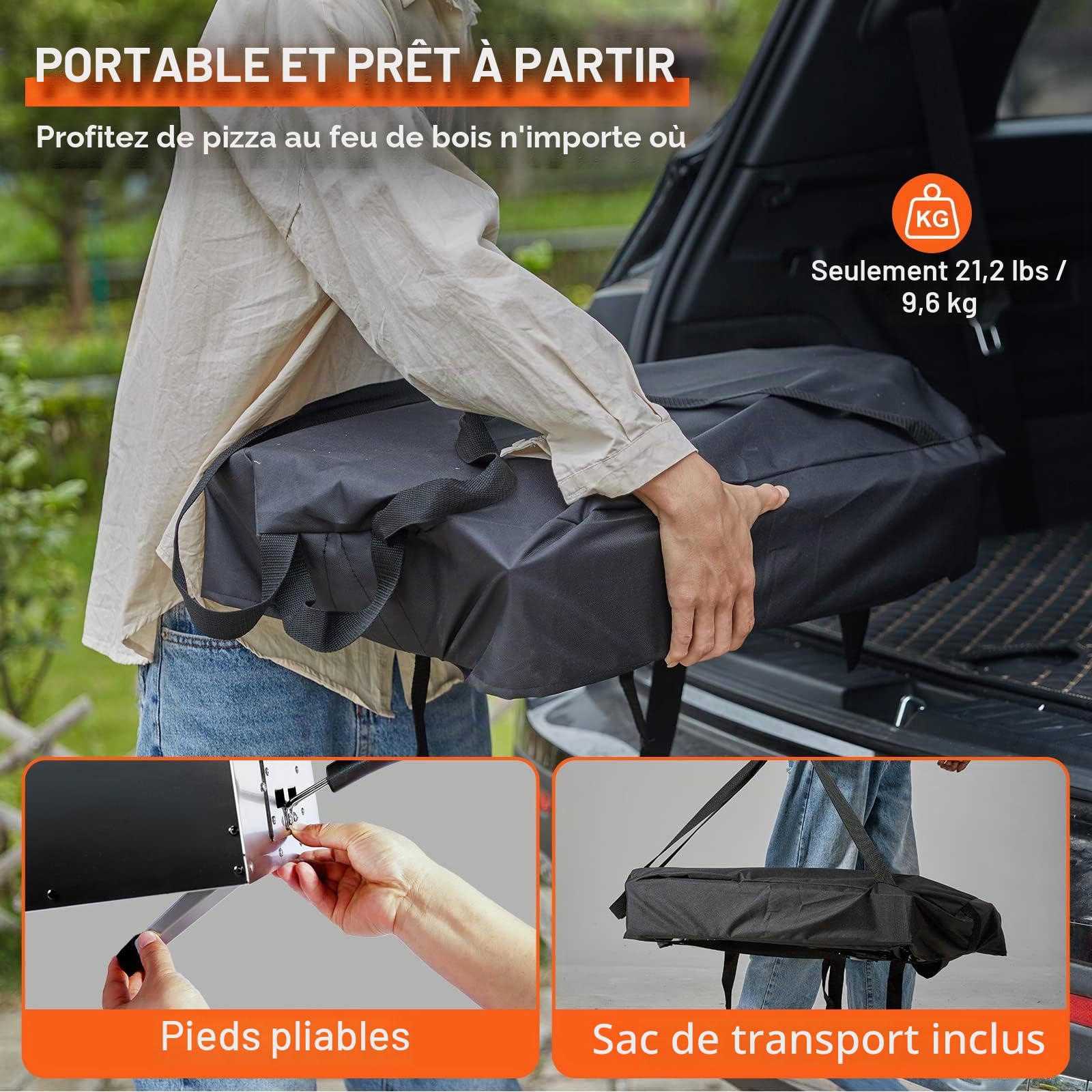 VEVOR Four à Pizza Portable 305 mm Four à Bois et Charbon de Bois Extérieur en Inox et Acier avec Pierre à Pizza Pieds Repliables 540 ℃