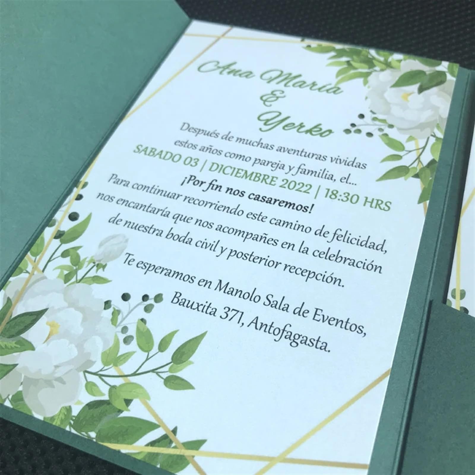Einladungskarten Hochzeit 50 Sets dreifach gefaltete Hochzeitseinladungskarten mit Taschen, individueller Druck, Verlobung, XV. Geburtstag, Taufeinladungen(Dark Gold,Outside Cover only)