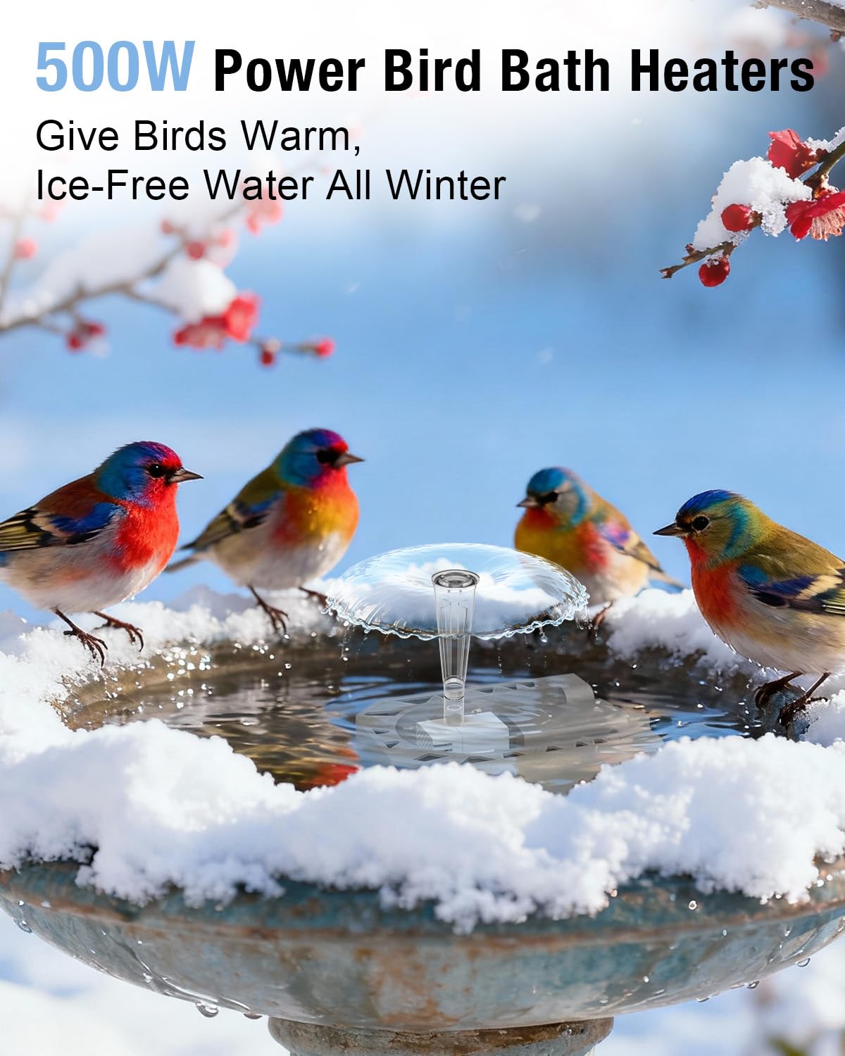 Vogeltränken-Heizung mit Springbrunnen – 500 W Aluminiumguss-Vogeltränke für den Außenbereich mit Thermostat, Hühner-Gießkanne und Heizung