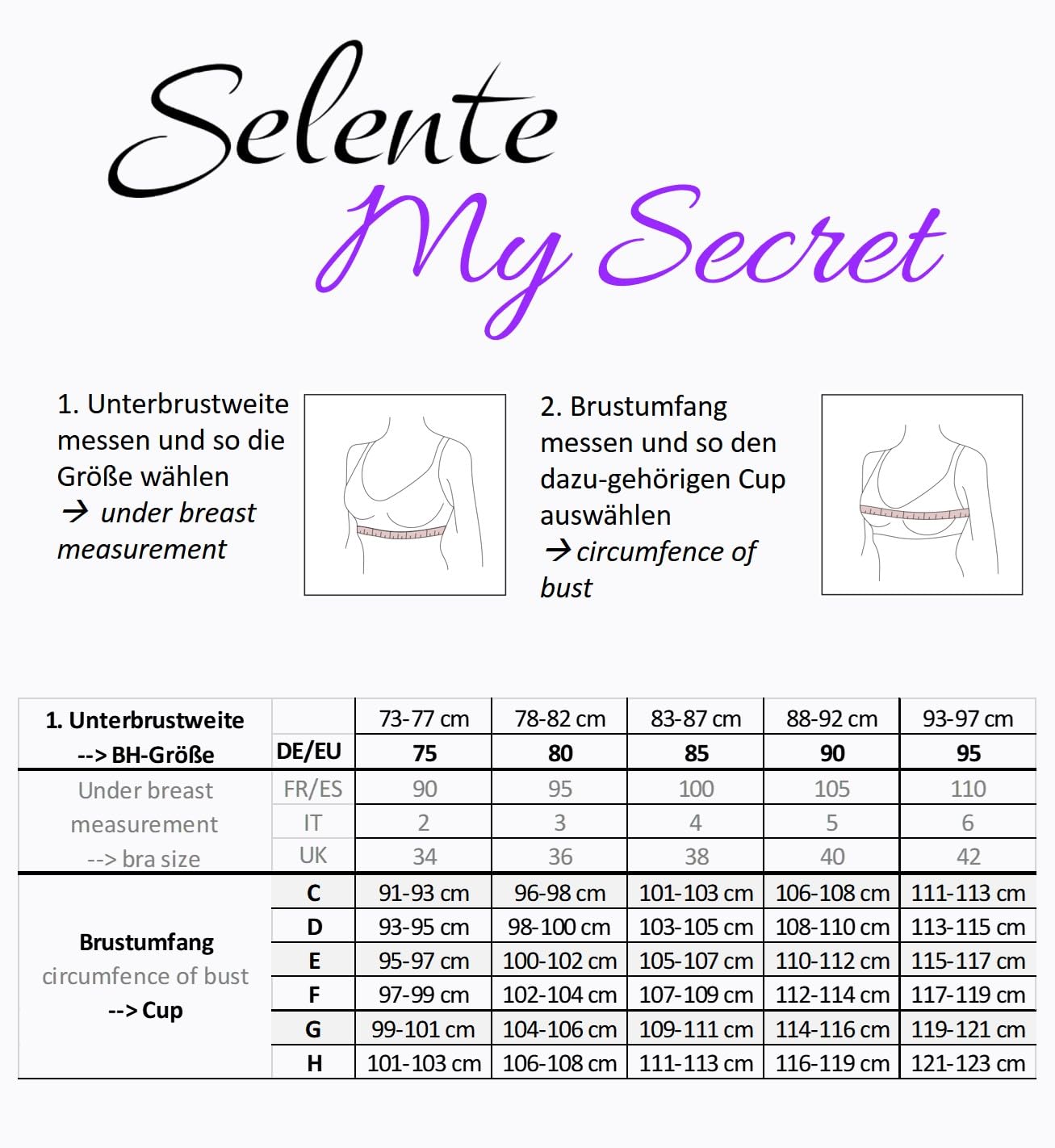 Selente My Secret - Reggiseno imbottito da donna (made in EU) in taglie grandi da coppa D a coppa G