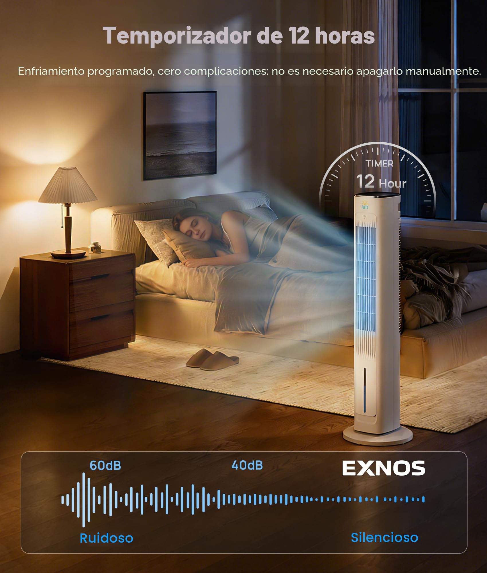 Enfriador de aire evaporativo portátil, ventiladores de enfriamiento 3 en 1 que soplan aire frío con tanque de agua de 3 l, ventilador de torre de 38 pulgadas para dormitorio