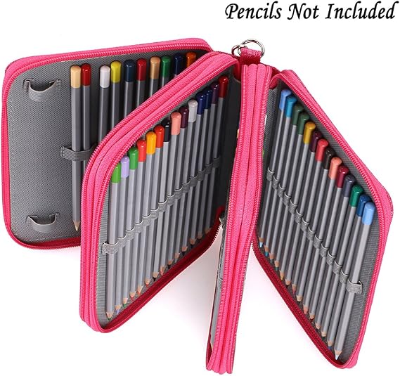 BTSKY Zippered Pencil Case-Canvas 72 Slots Handy Pencil Holders, Pink