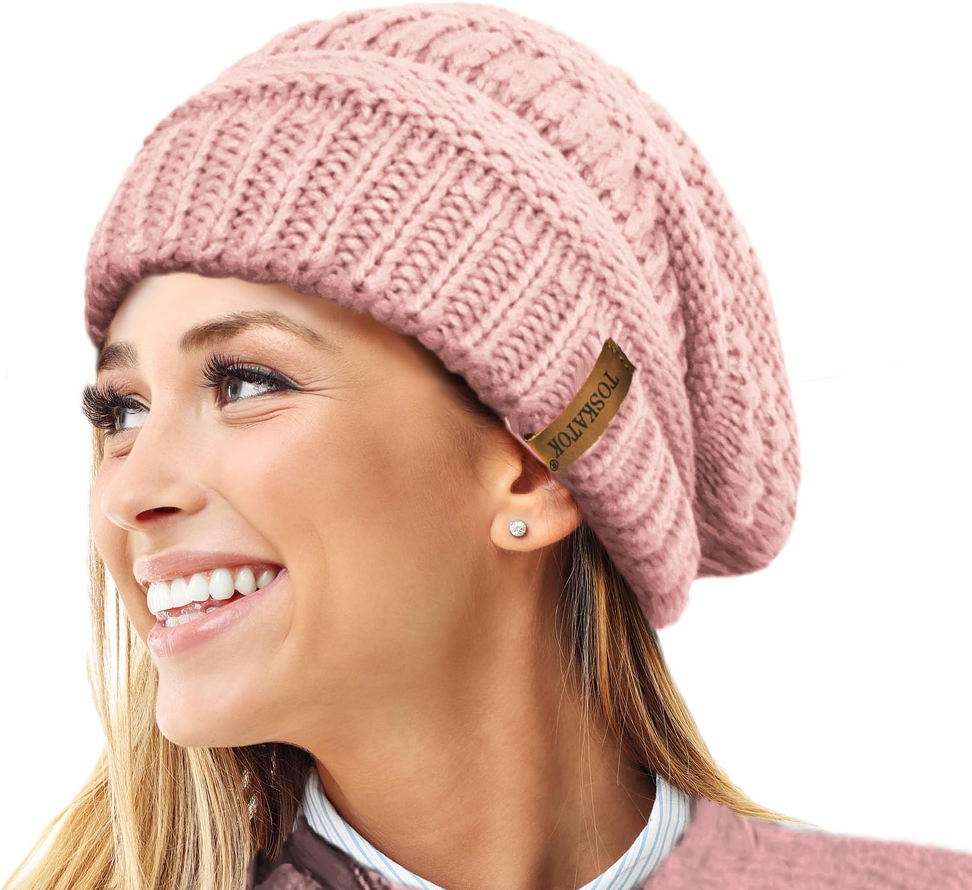 TOSKATOKLadies Warm Slouch Knit Winter Beanie Hat with Supersoft Velour Thermal Lining ski Cap