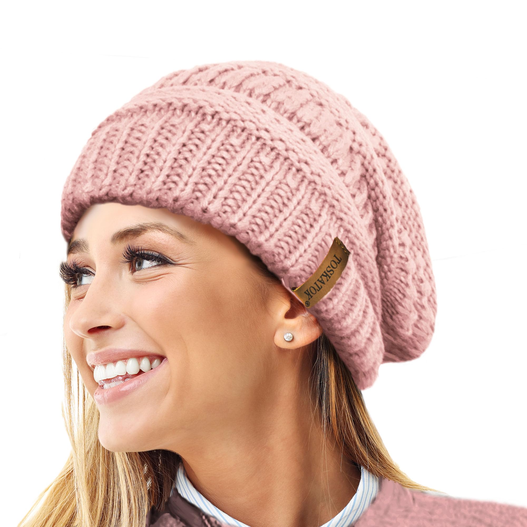 TOSKATOKLadies Warm Slouch Knit Winter Beanie Hat with Supersoft Velour Thermal Lining ski Cap