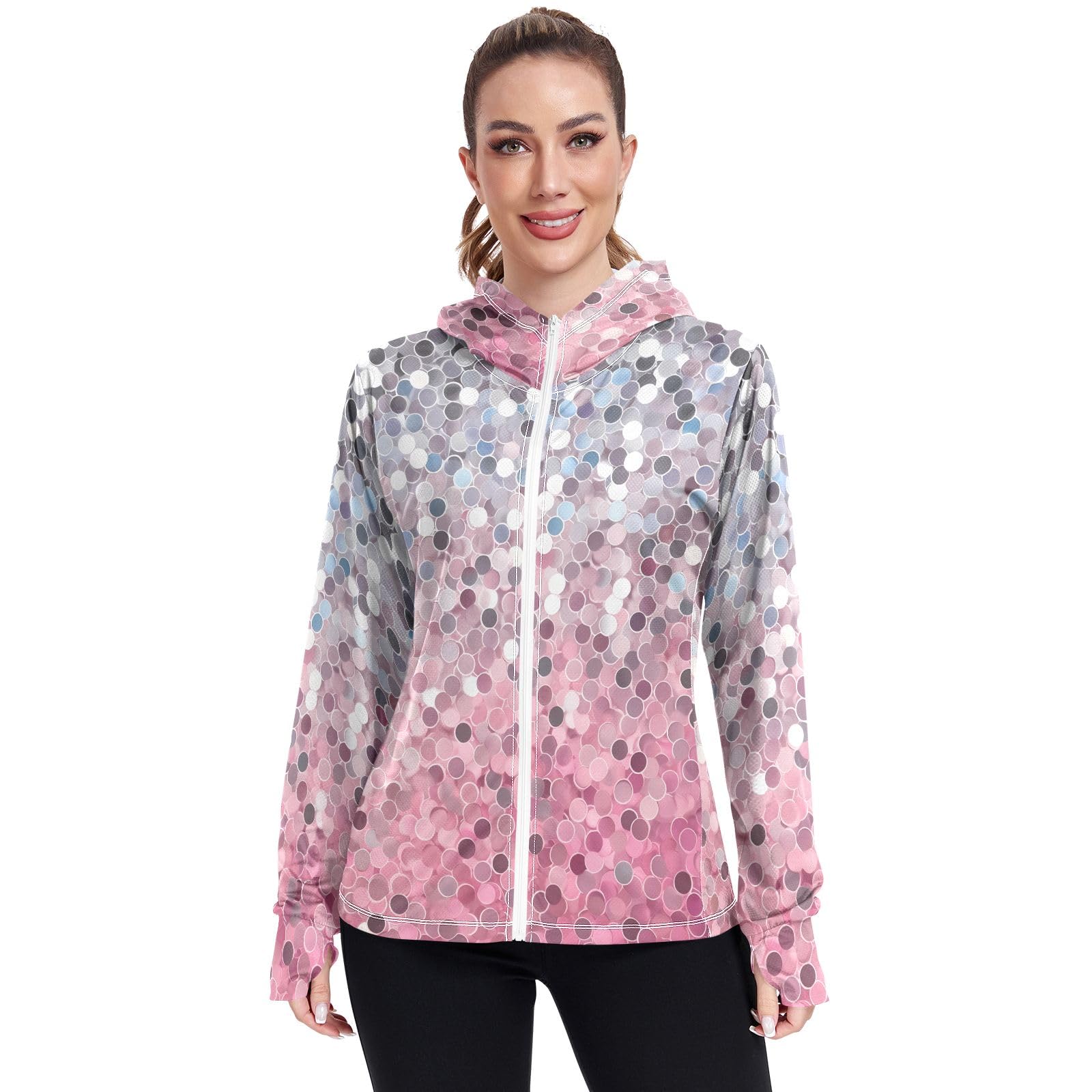 TSENQUE Womens Upf Hoodie Glitter Pink Purple Gold Silver Long Sleeve Athletic Hiking Shirts Sun Shirts for Women Long Sleeve Uv Protection