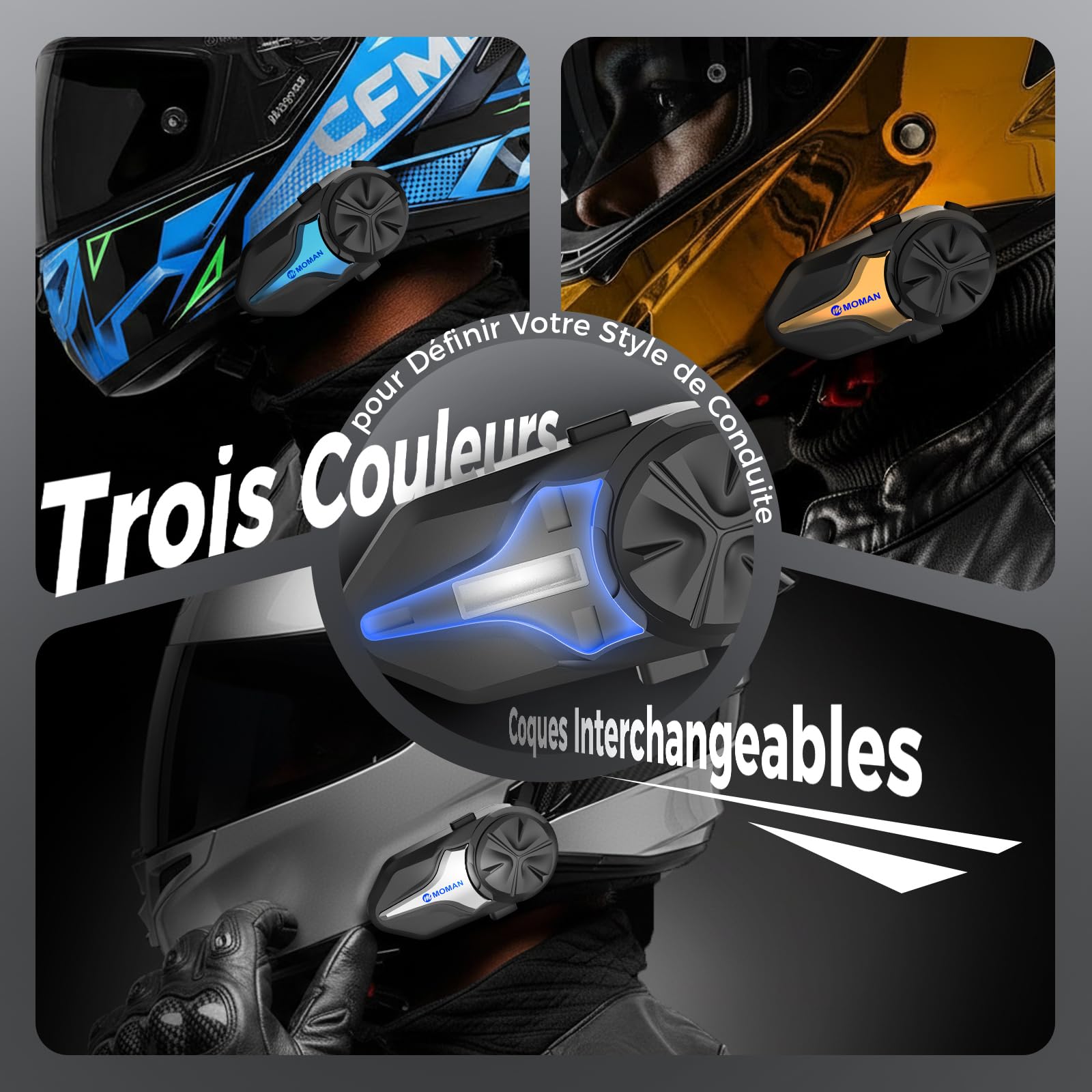 Moman Intercom Moto CPX, Dual-Mode Mesh 24 Riders, 2 Interphone pour Casque Moto BT 5.4 - Communication 2000m, Réduction Bruit IA, Stéréo Hi-FI, Assistant Vocal, IP65, FM