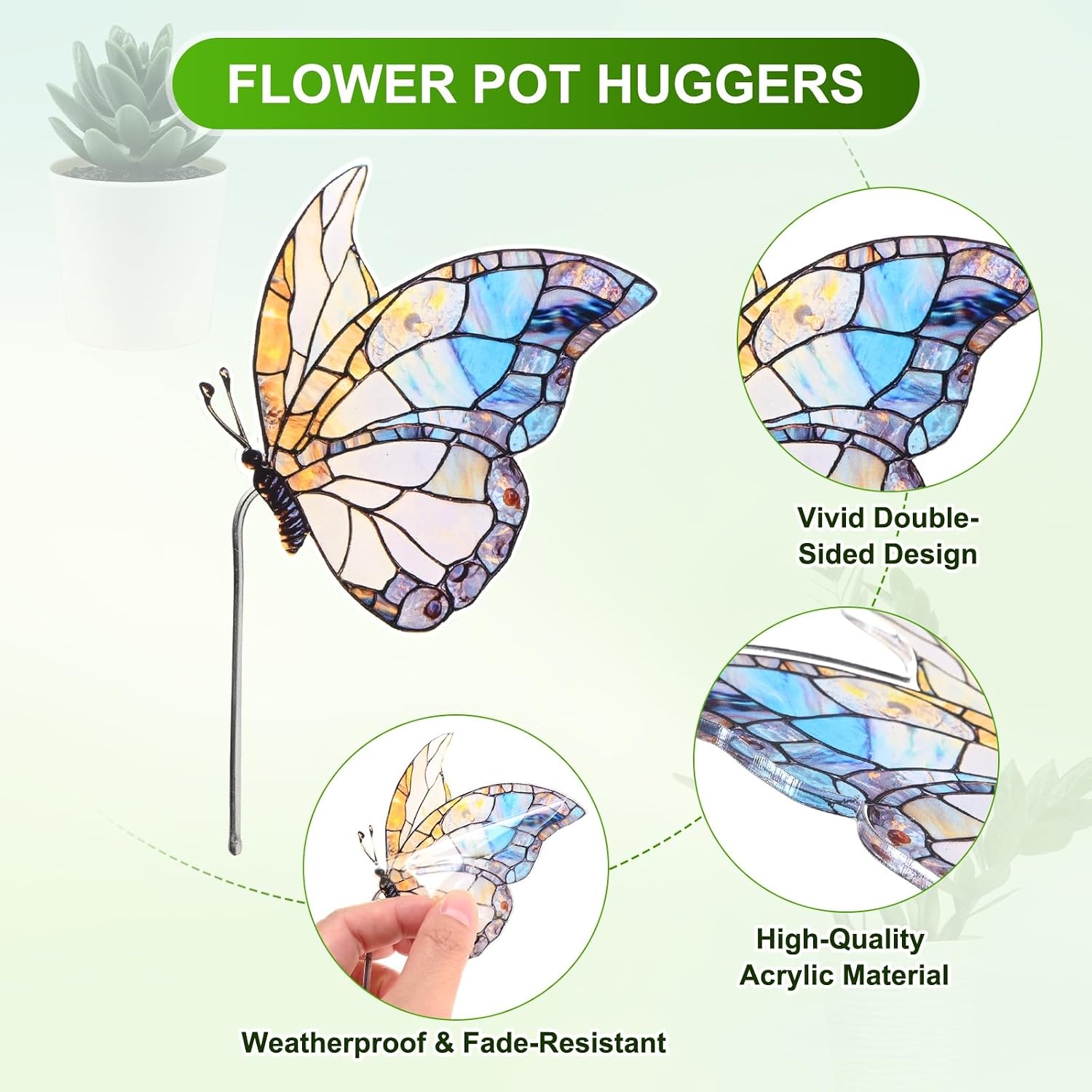 M METERXITY 2-Pack Bird and Butterfly Pot Huggers 2.8/2.1", Bird/Butterfly image 2