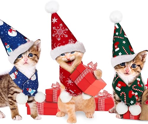 Miniatura 5 de AnyDesign Gorro de Navidad para perro de Papá Noel con bufanda, lindo kit de accesorios de disfraz de Navidad para mascotas, bufanda calentador de