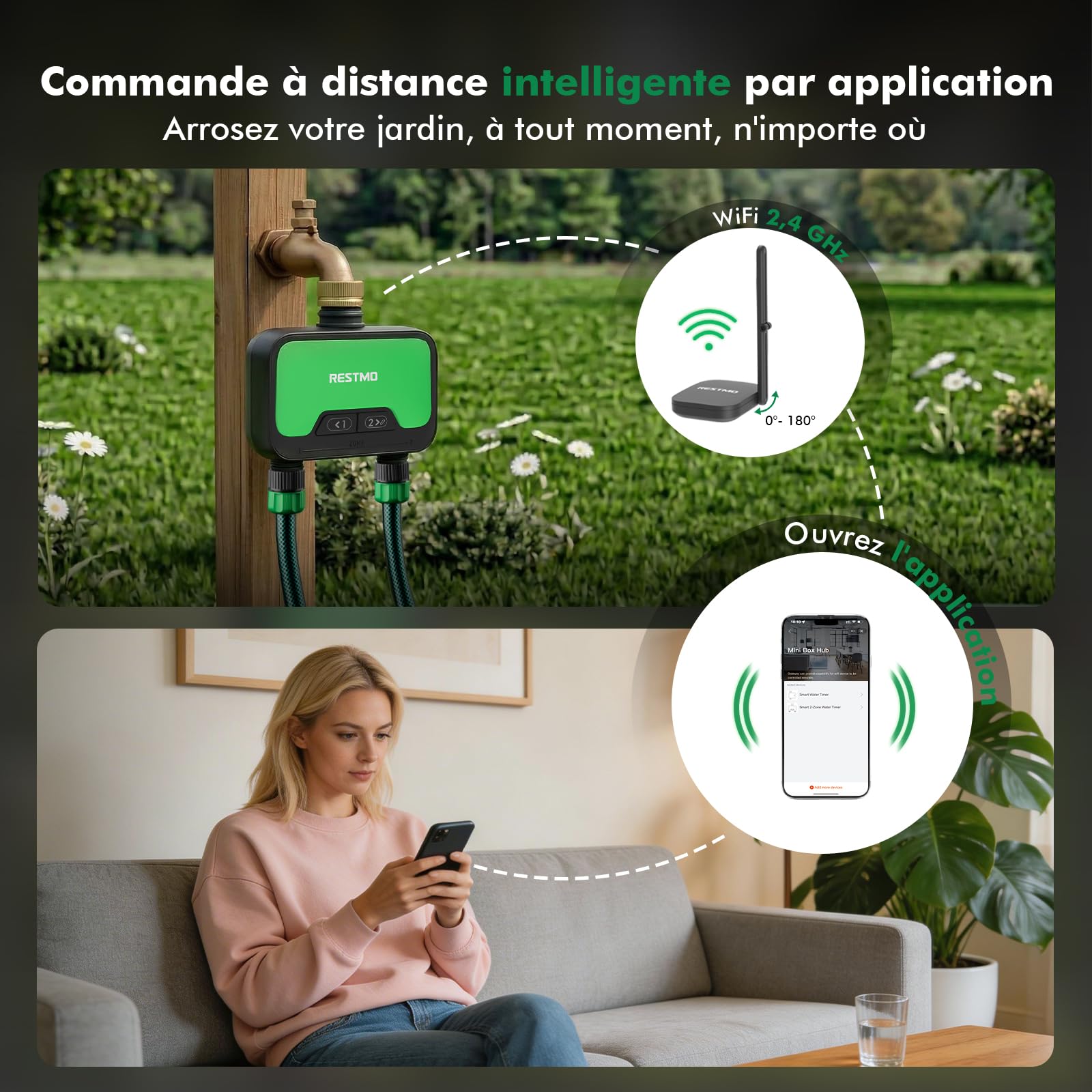 RESTMO Programmateur arrosage Intelligent WiFi pour Tuyau d'arrosage