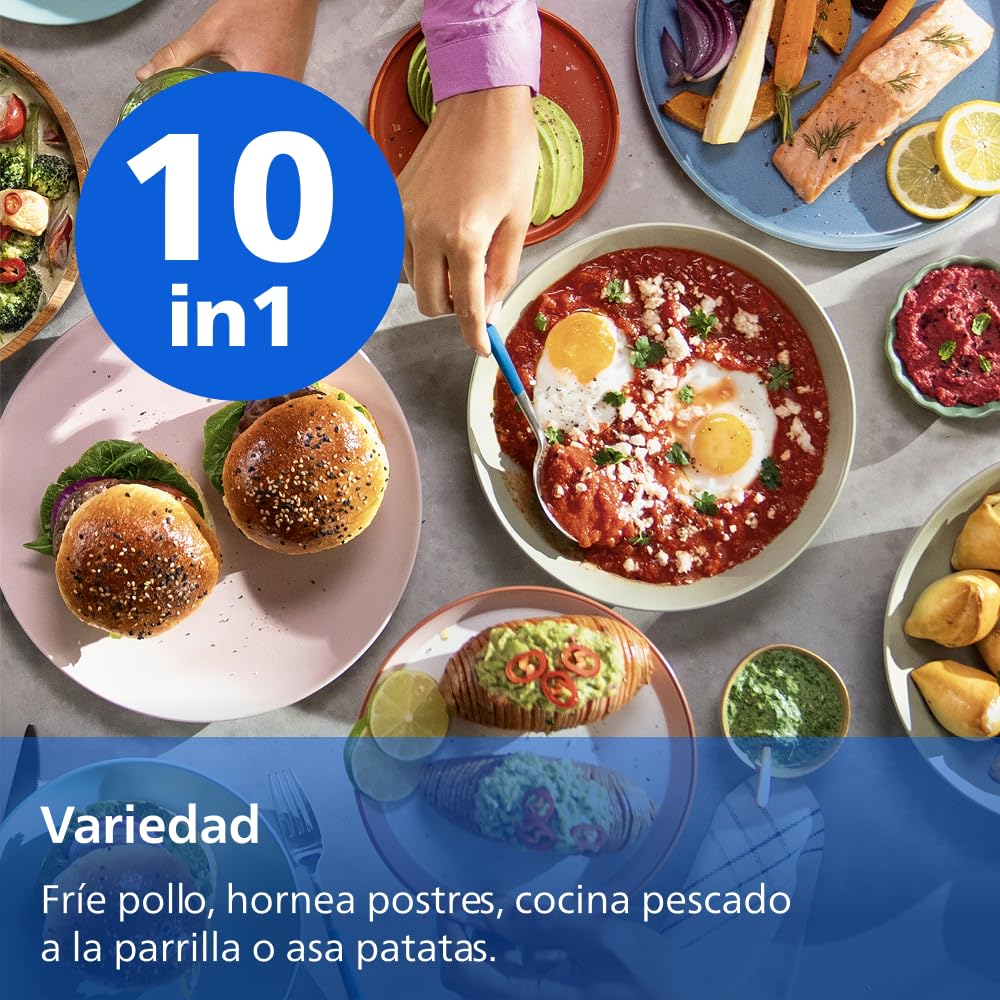 Philips Dual Basket Airfryer Serie 1000-7,1 l de capacidad, tecnología RapidAir, 10 funciones en 1, 90% menos de grasa, diseño compacto, aplicación de recetas HomeID (NA154/00)