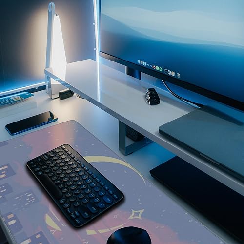 Miniatura 6 de Tapete de escritorio, diseño de anime Moon City Night Scene extendido, grande, 35.4 x 15.7 pulgadas, alfombrilla grande para mouse con base