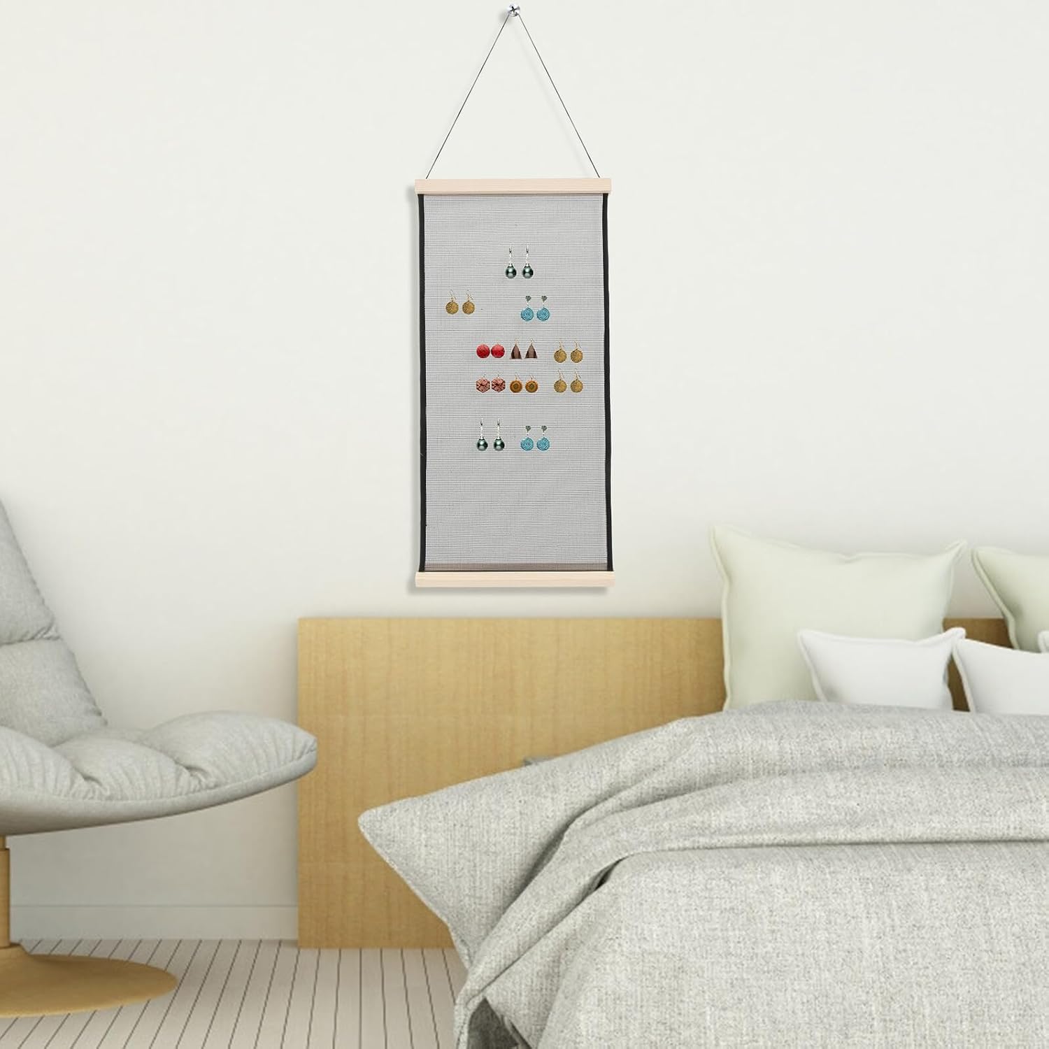 Large Capacity Wooden Jewelry Display Frame 30x60cm Mesh Earring Rack Wall Hanging Necklace Storage Organizer for Home Accessory Display