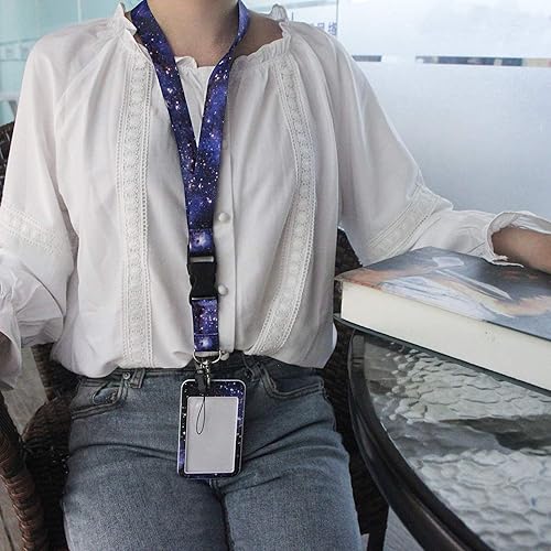 Miniatura 6 de Cinta con funda rígida para credencia de identificación con diseño de galaxia con hebilla desmontable, Cinta con portagafete para mujeres y hombres