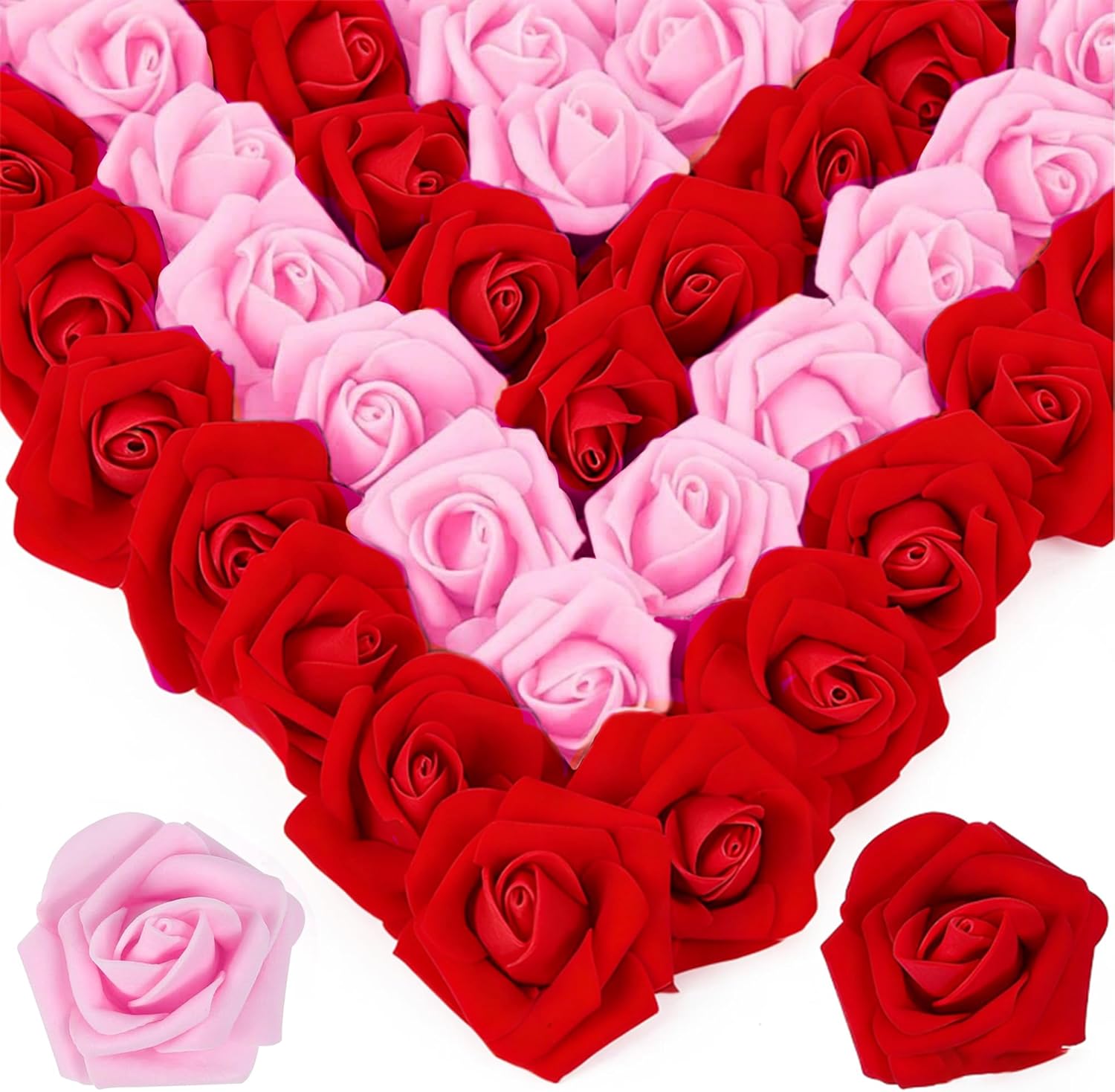 100Pcs Real Looking Pink Ombre Artificial Rose Flower Heads, Foam Fake Roses for DIY Wedding Decorations Baby Shower Centerpieces Home Party Valentine's Day Mother's Day Decor