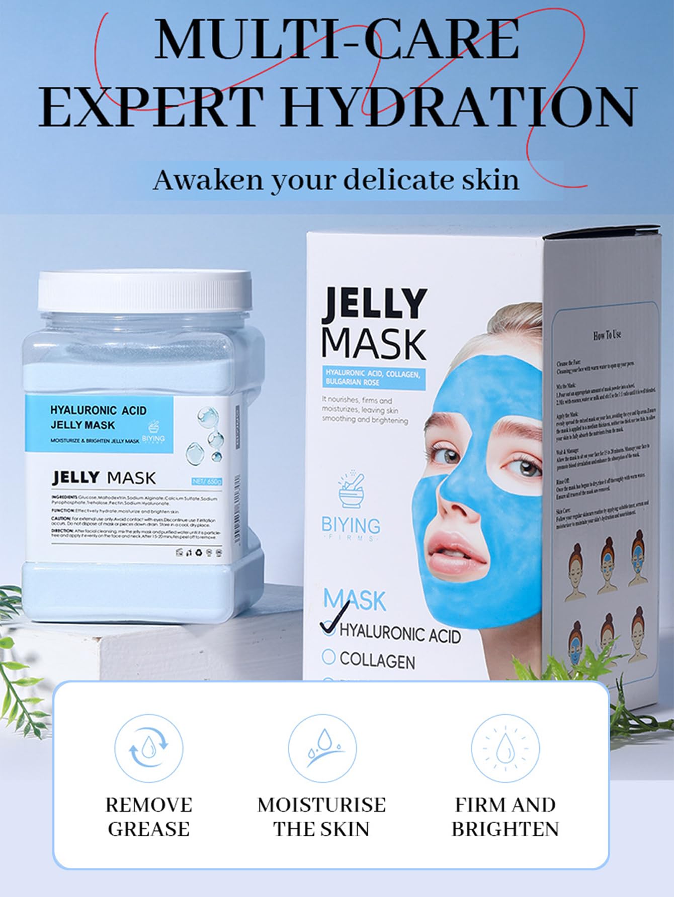 Jelly Face Mask Kit, Peel Off Powder 650g Jelly Face Mask Set Moisturizing and Hydrating Repair and Smooth Skin Care for Home Salon Spa Kit (HYALURONIC ACID) - Image 2