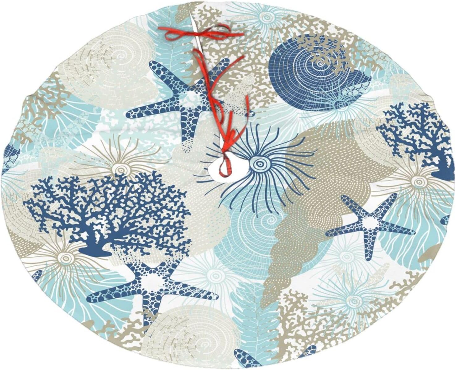 Starfish Christmas Tree Skirt 36" for Xmas Holiday New Year Party Circle Tree Mat Ornaments Decoration