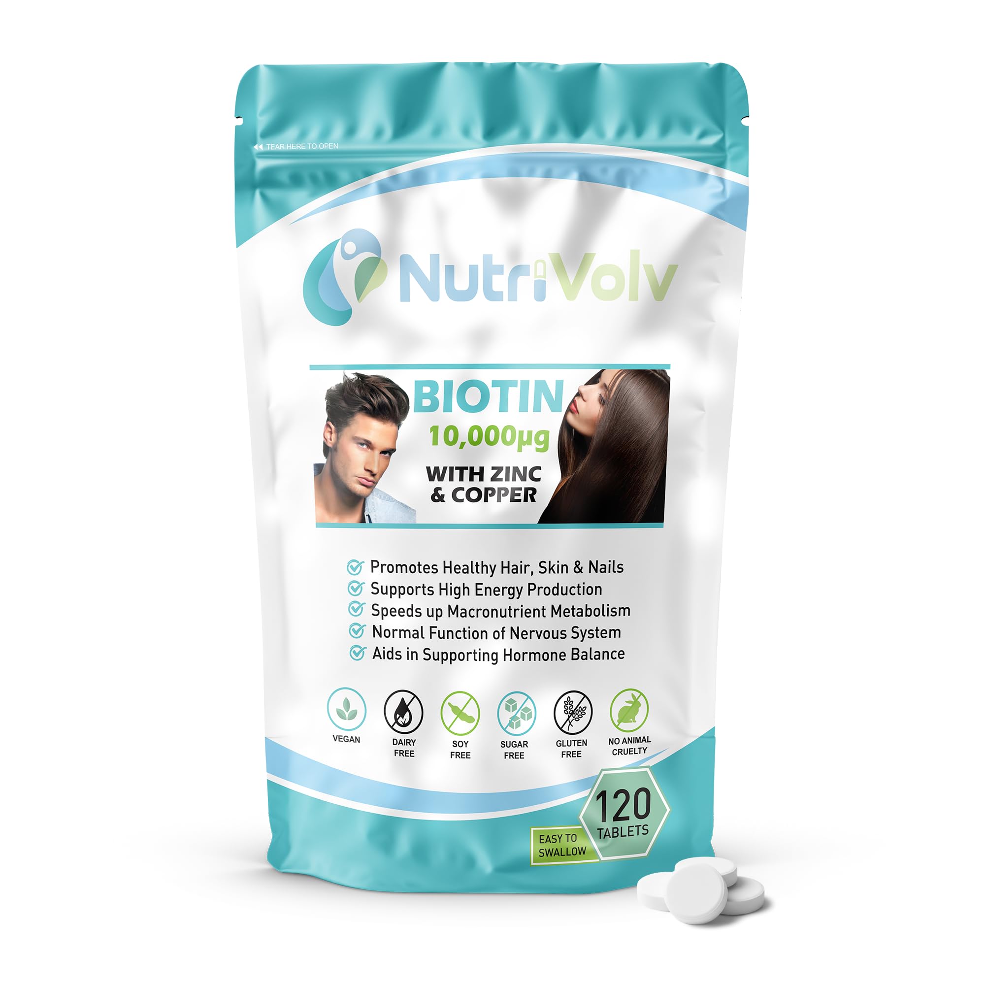 Biotin Hair Growth 10000µg with Zinc & Copper, Maximum Strength Beauty Pills, Best Supplement for Hair Growth, Glowing Skin, Strong Nails & Metabolism | 120 Tablets