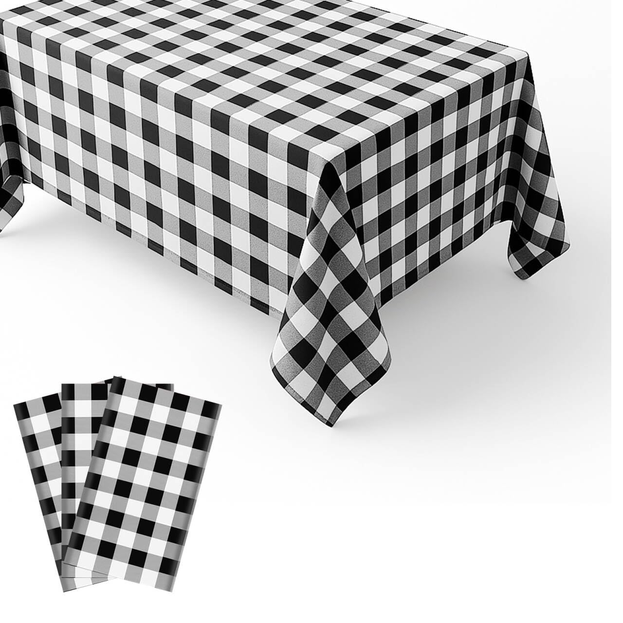 3 Packs Gingham Tablecloth Black and White Checkered Tablecloths 54 x 108 Inches Disposable Plastic Gingham Tablecovers Waterproof Rectangle Picnic Table Covers for Birthday Party Supplies