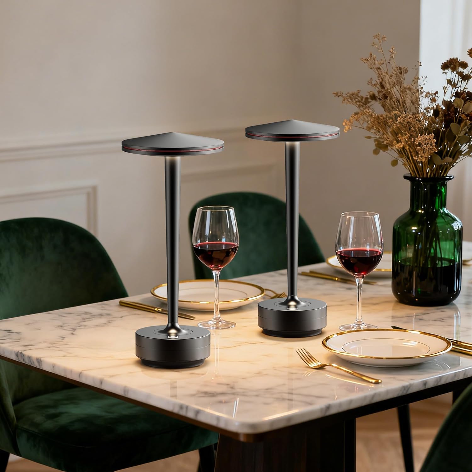 2pack Rechargeable Cordless Table Lamp, LED Portable Powered LED Battery Light 6000mAh USB Desk Lamp, for Restaurants Outdoor (2pack Black)