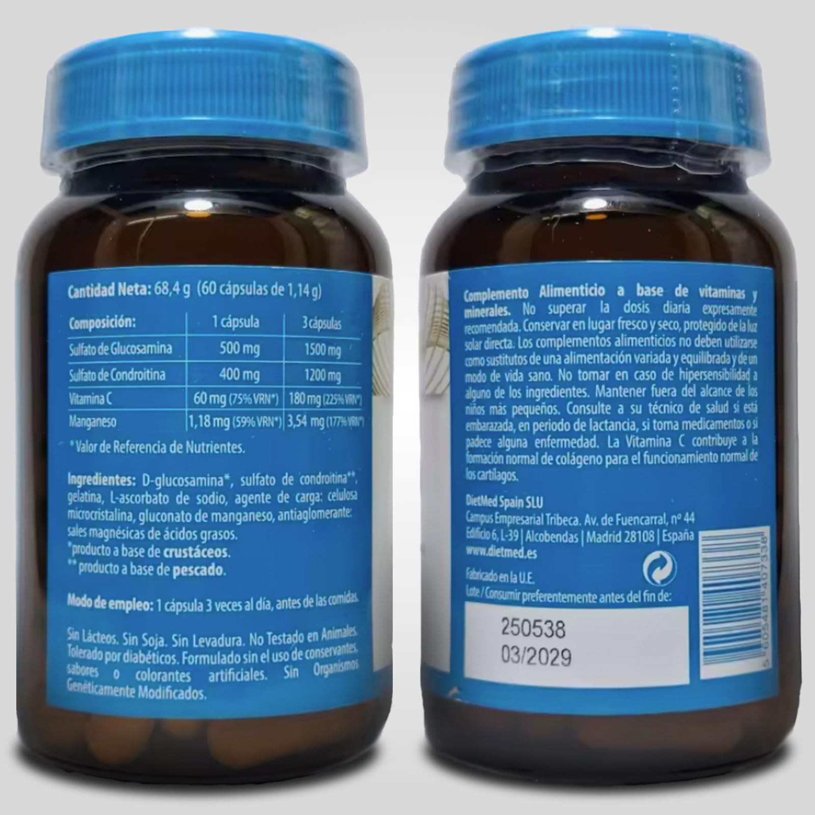 DietMed Naturmil | Glucosamina + Condroitina - 60 Cápsulas | Con Vitamina C y Manganeso
