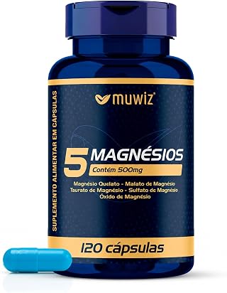 Muwiz Suplemento 5 Magnésios 500mg – 120 Cápsulas | Blend de Alta Absorção com Taurato e Malato