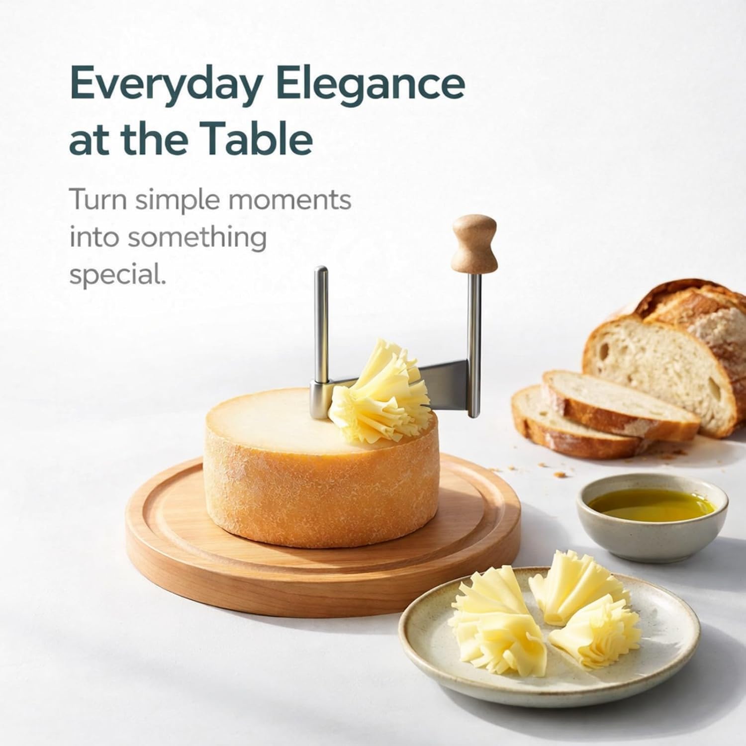 Cheese Curler Wheel, Stainless Steel Cheese Shaver with Wooden Base, Style Tool for Cheese and Chocolate Curls (1PCS)