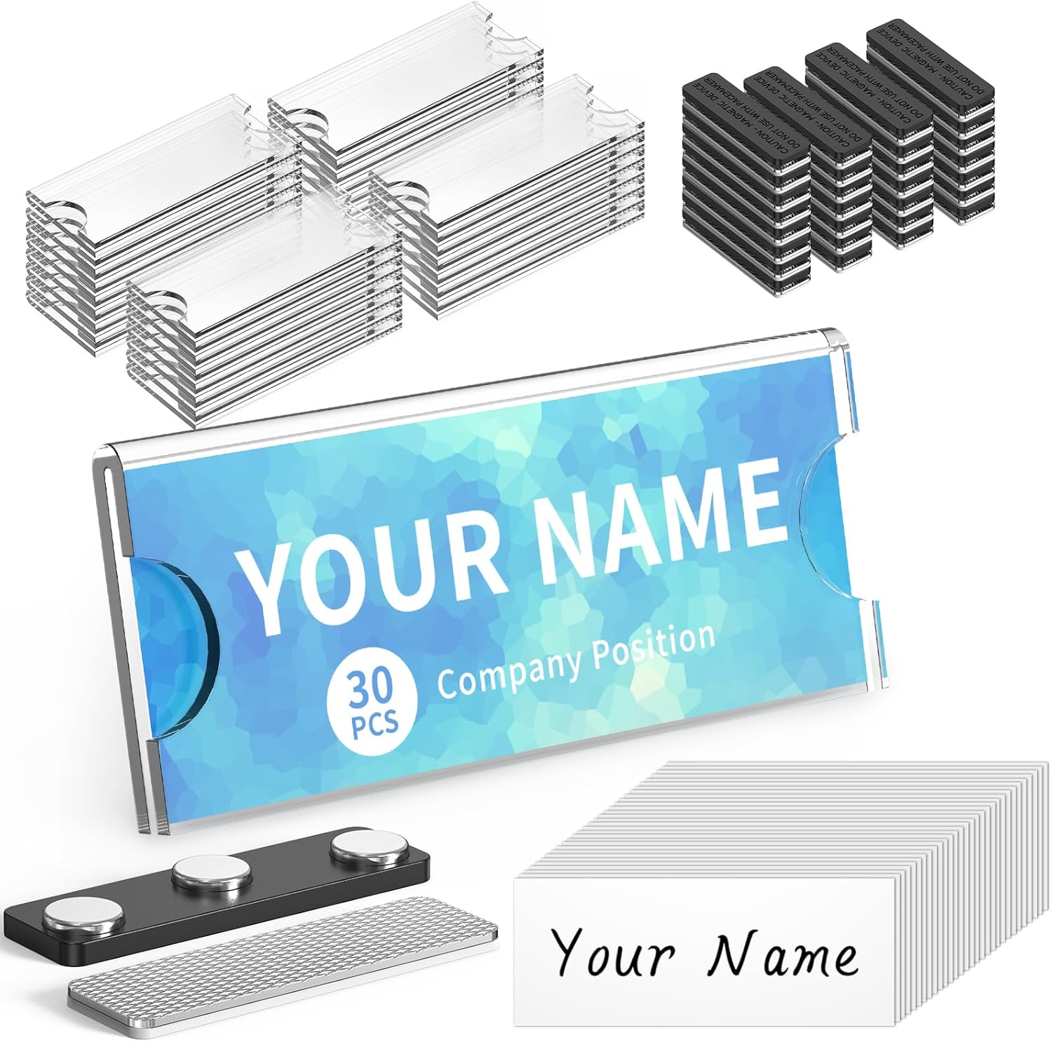 Magnetic Name Tags Kit 30Pcs, Magnetic Badge Holders Clear Acrylic Name Holder with Adhesive Tape for Business Office School