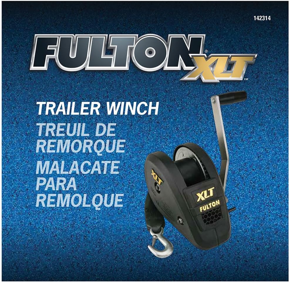 Fulton 142314 XLT Boat Trailer Winch with 20 Foot Winch Strap with Hook, 1,800 lbs. Capacity, Single-Speed Hand Crank Winch, Solid Drum Gear System