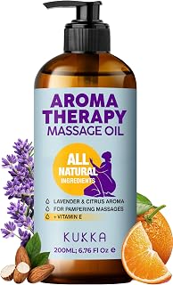 KUKKA Aromatherapy Massage Oil 6.76 fl oz - Enriched with Vitamin E, Sweet Almond, Lavender & Sweet Orange Oils - for All Skin Types, Men & Women - Massage Therapy Oil for Muscles, Legs & Body