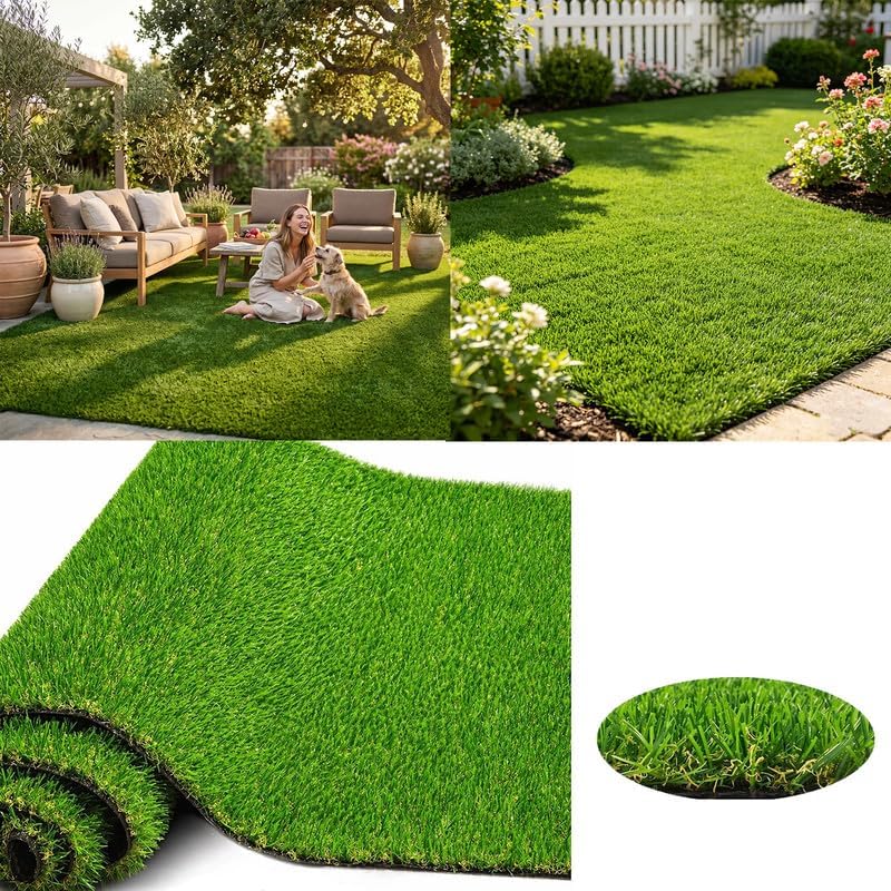 Artificial Grass Turf Rug 14FTX30FT, Outdoor Patio Rug 0.8" Pile Artificial Turf with Drain Holes Astro Turf Outdoor Patio Decor for Garden Lawn Landscape Balcony