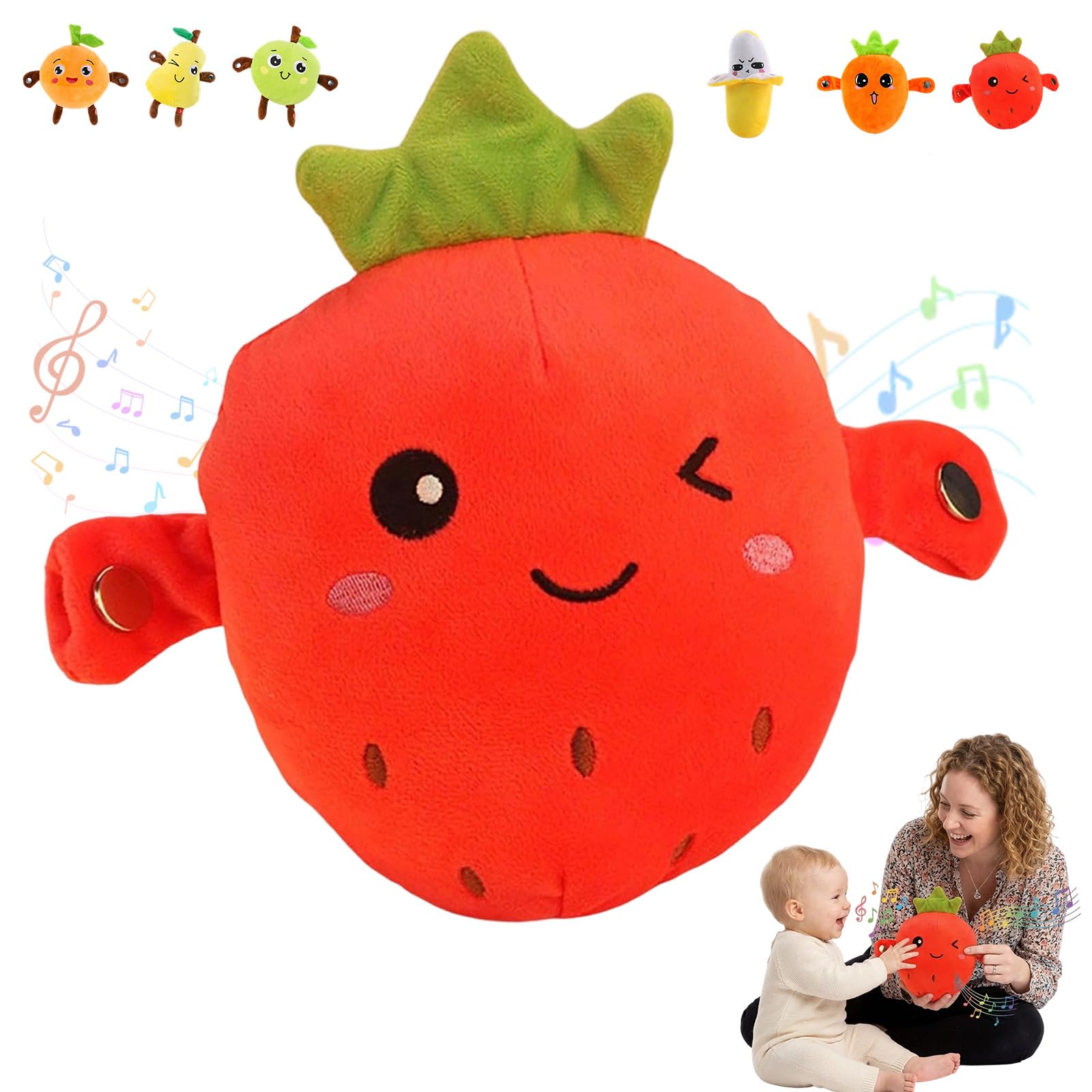 Interactive Music Plush Toy, Touch Sensitive Soft Fruit Musical Toy for Kids Learning & Group Play, Musical Sensory Toys for Early Education, Fun Sound-Activated Banana Toy (Strawberry,Music Version)