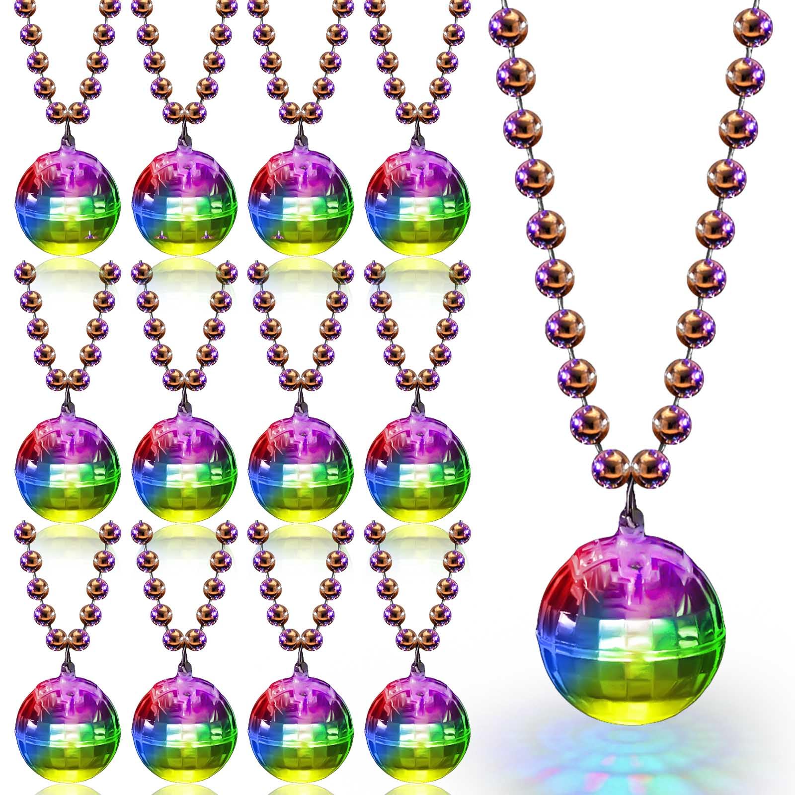 Sasylvia 12 Pcs LED Disco Ball Necklaces Light up Bead Necklaces 70s Disco Party Favors Glow in The Dark Bead Jewelry Costume Accessories for New Year