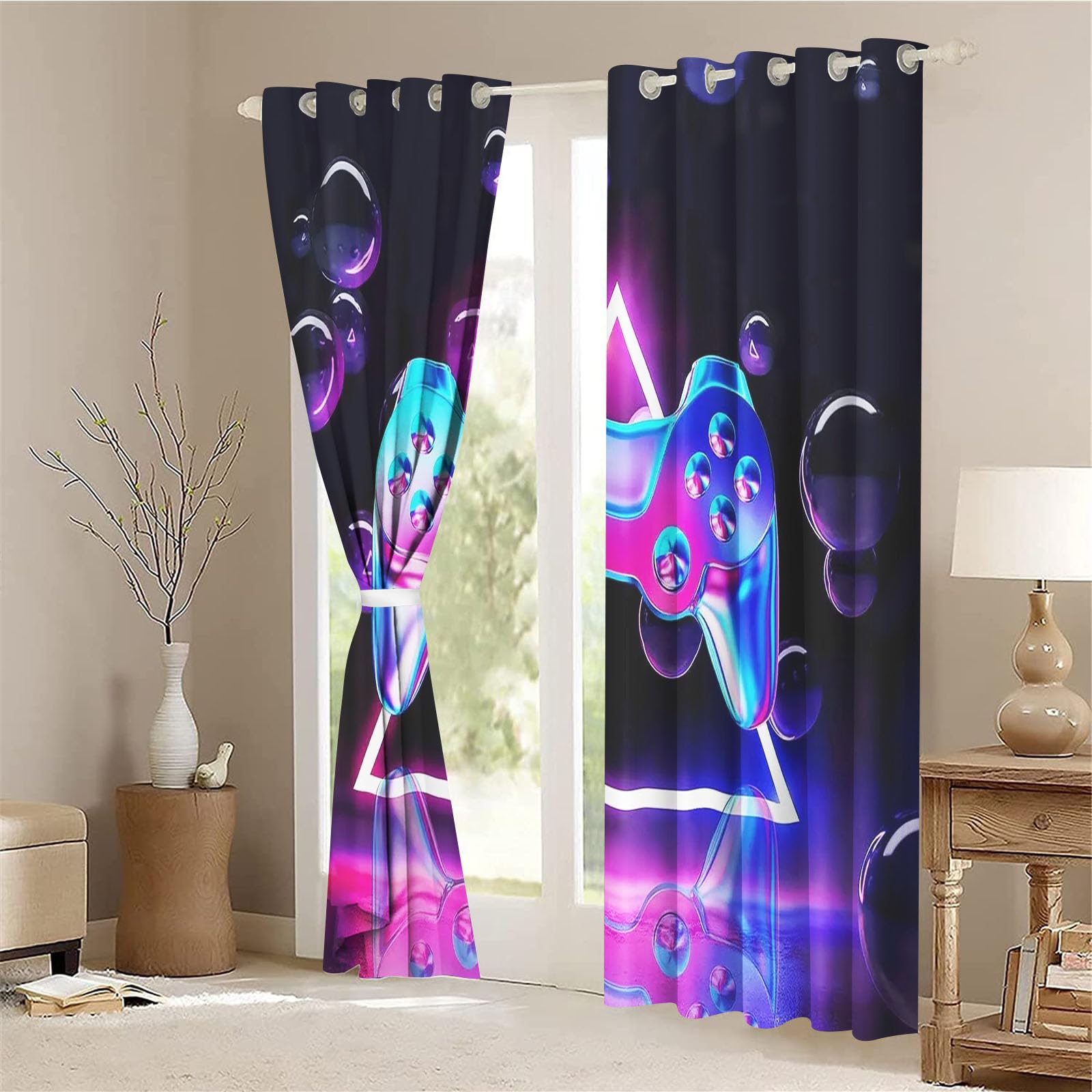 SMchwbc Gaming Curtains, Game Window Curtain, Bedroom 100 x 140 cm, Gamer Opaque Curtain, Waterproof Fabric Gaming Curtain - Image 3