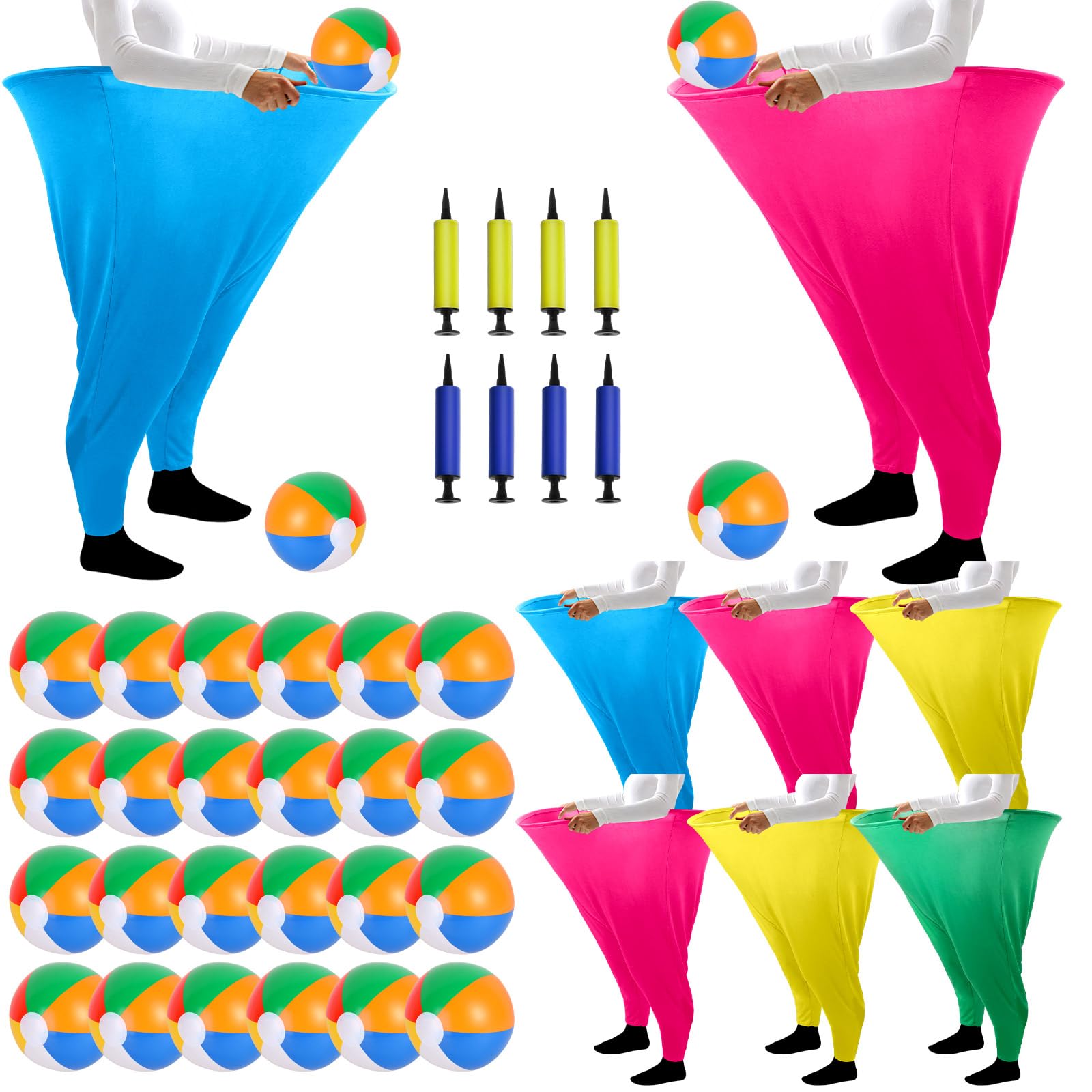 Confezione da 8 pantaloni giganti colorati per nonna, con 32 palline rimbalzanti e 8 pompe ad aria, divertenti giochi all'aperto per adulti, famiglia, cortile, prato, attività, carnevale, feste