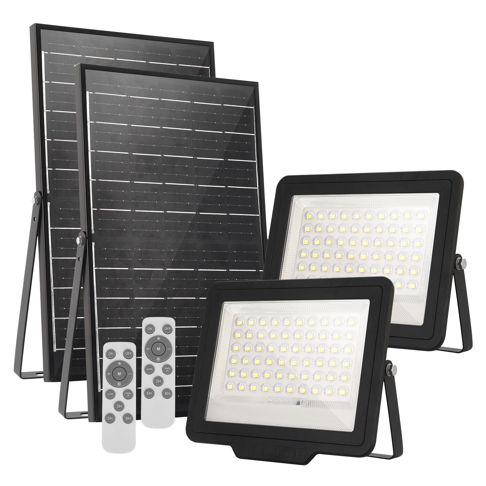 wisdom line Foco proyector LED solar con mando a distancia,120 LED,6500K luz blanca.Resistente al agua IP66.Perfectos para exterior jardín,patios,caminos o garajes.