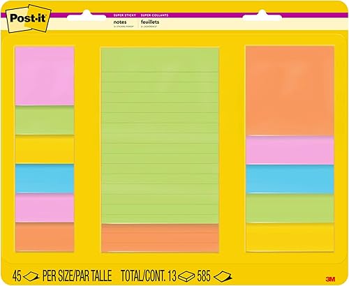 Post-it Notas súper adhesivas, tamaños surtidos, 13 blocs, 2 veces más poder de adherencia, colección Energy Boost, colores brillantes (naranja,