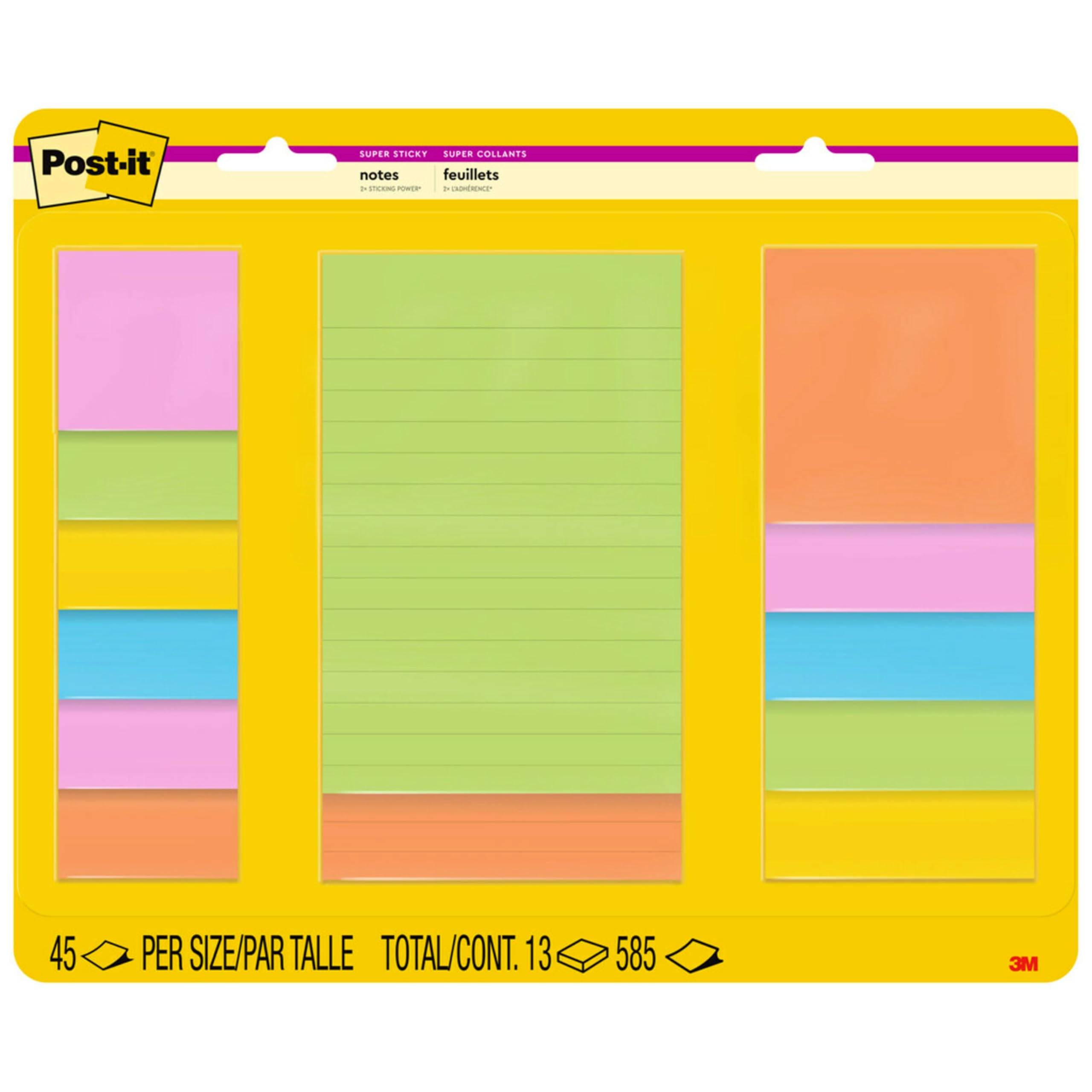 Post-it Super Sticky Notes, Assorted Sizes, 13 Pads, 2X The Sticking Power,Energy Boost Collection, Bright Colors (Orange, Pink, Blue, Green), Recyclable (4623-13SSAU)