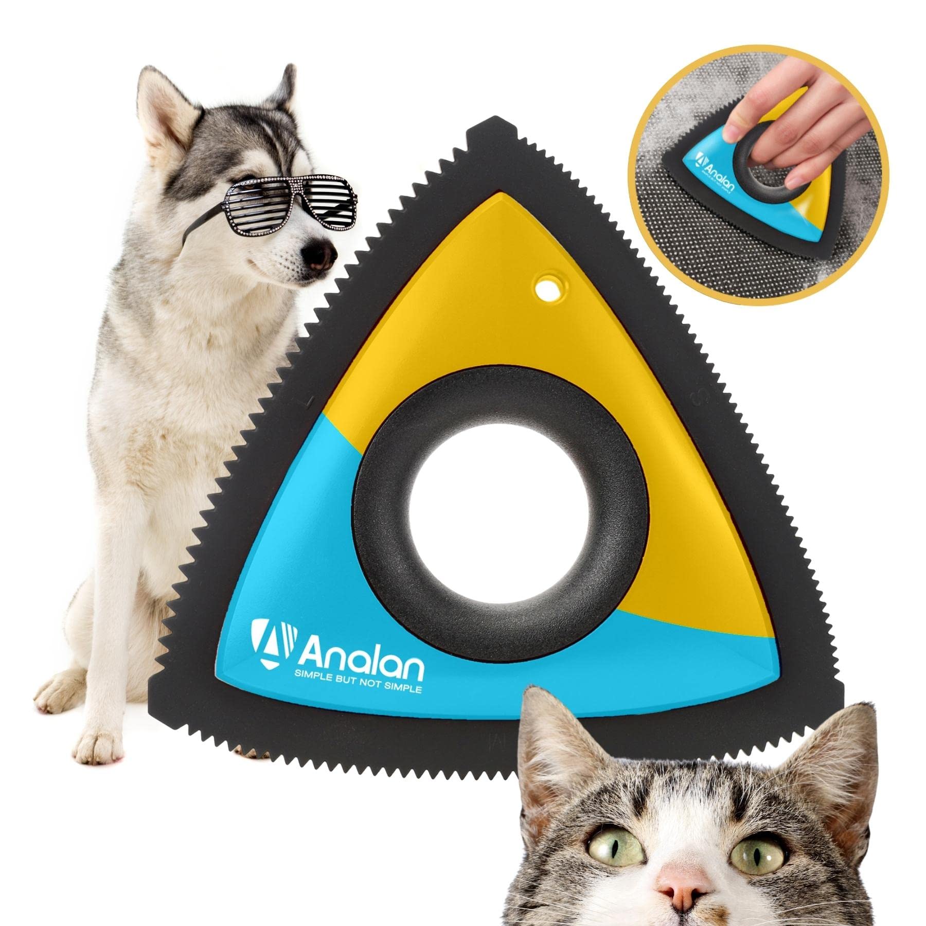 Analan Pet Hair Remover, Reusable Cat and Dog Hair Remover for Furniture, Couch, Carpet, Car Seats (Lemon Blue)