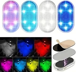 4Pcs Car LED Lights Interior Wireless, 7 Colors Interior Car Lights with 6 Bright LED Lamp Beads, Portable USB Rechargeable Car Interior Led Night Light for Car Decor