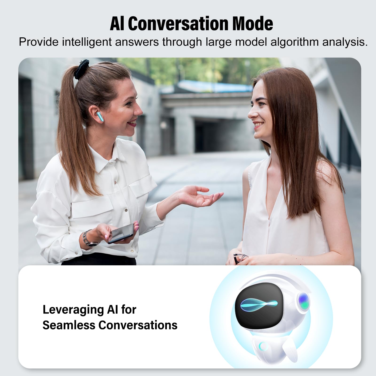Puqo AI Auriculares traductor en Tiempo Real, Cascos Inalambricos Bluetooth 5.3 con ENC y App con Viajes/Negocios/Reunirse, Azul Claro
