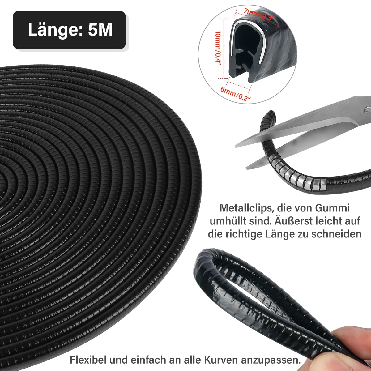 Protezione Bordo Portiera Auto 5m – Striscia Antigraffio In Gomma Autoadesiva – Universale Nero - 5
