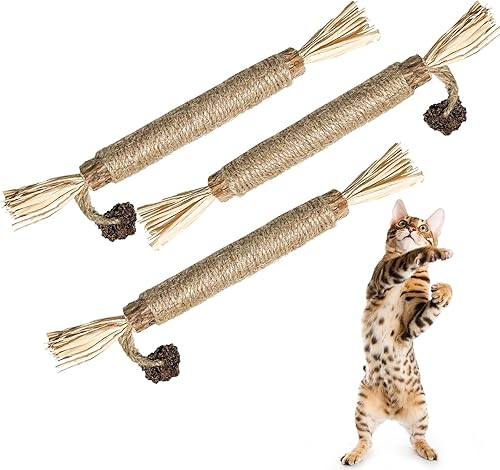 SPEENSUN Paquete de 3 palos de plata naturales para gatos, palitos de hierba gatera 100% natural, juguetes masticables para gatitos, perfectos para